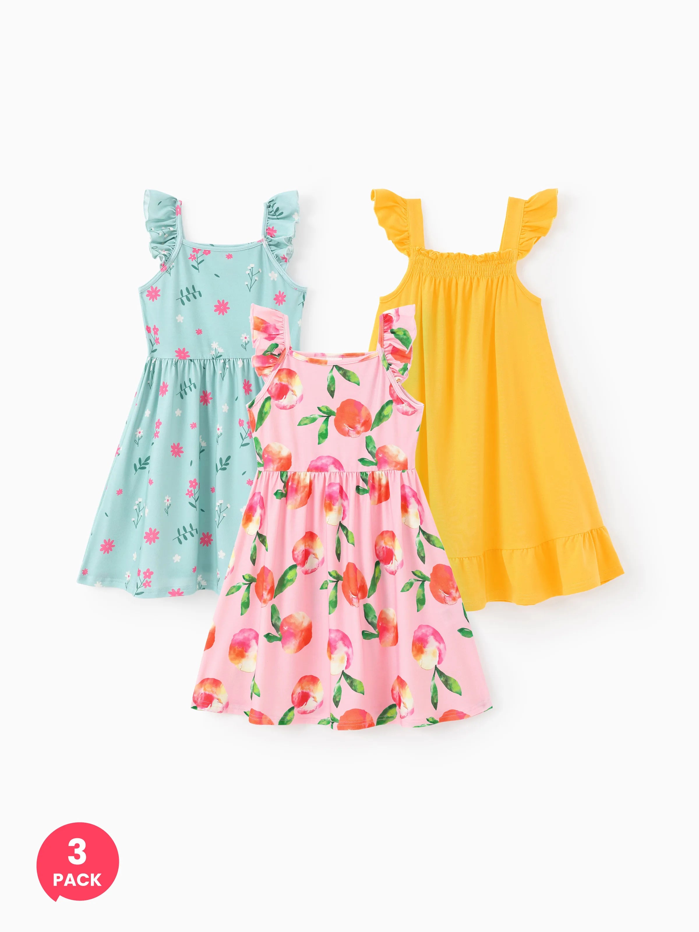 3-Pack Toddler/Kid Girl Childlike Flutter-sleeve Dresses Ginger