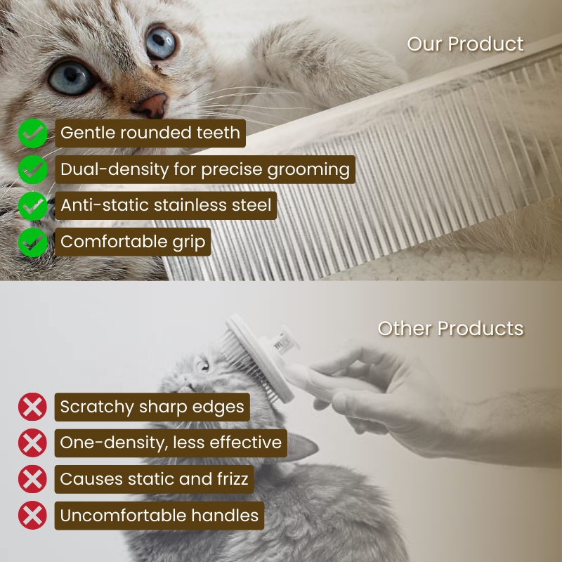 Stainless Steel Cat Comb | Dual-Density Grooming Comb for Tangled Hair and Sensitive Areas