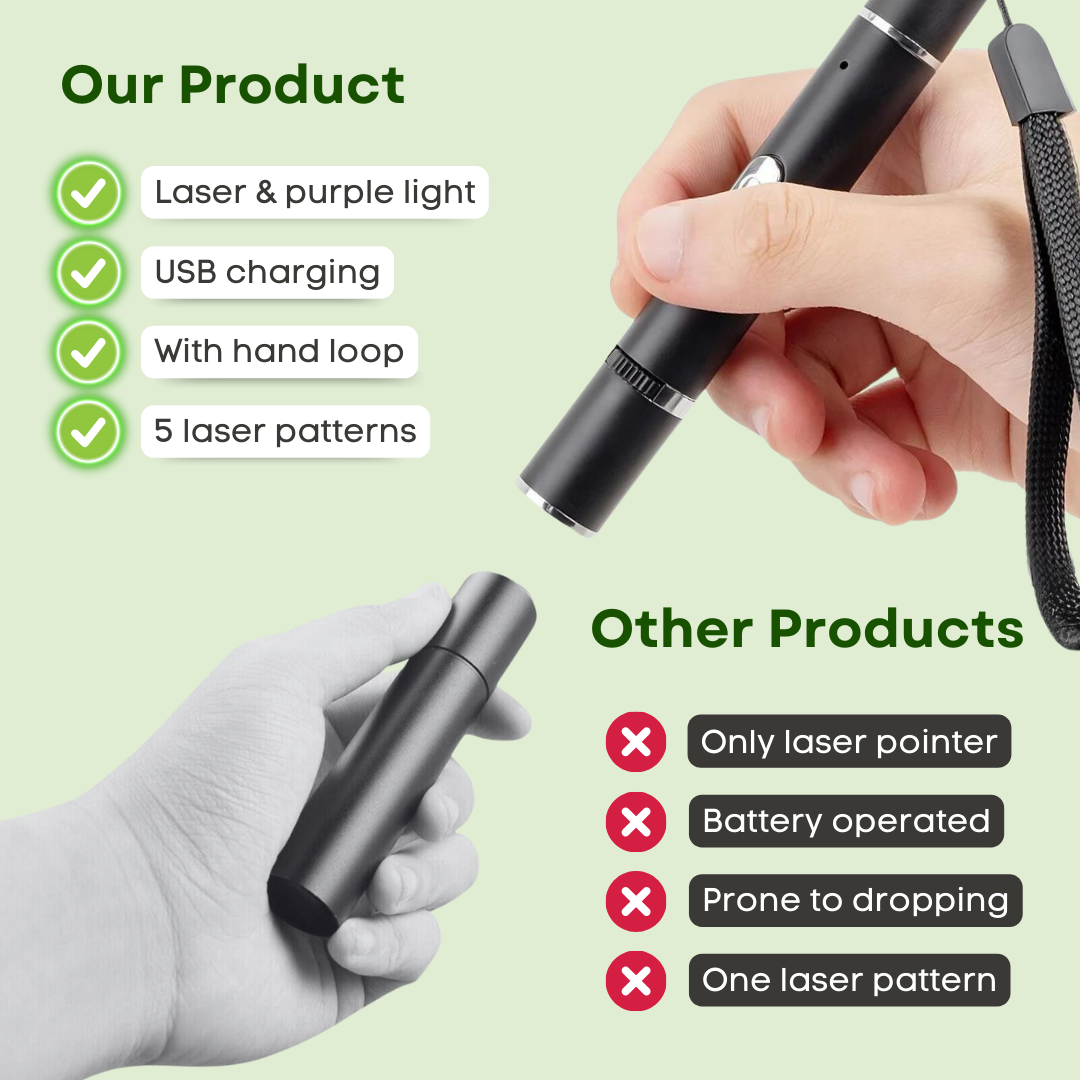 2-in-1 Cat Laser Pen | USB Rechargeable Interactive Toy with Blue Light Cat Health Spotter