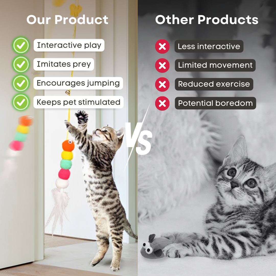 Dangling Cat Toy Set 6 PCS | Interactive Hanging Toys for Indoor Cats with Adjustable Height