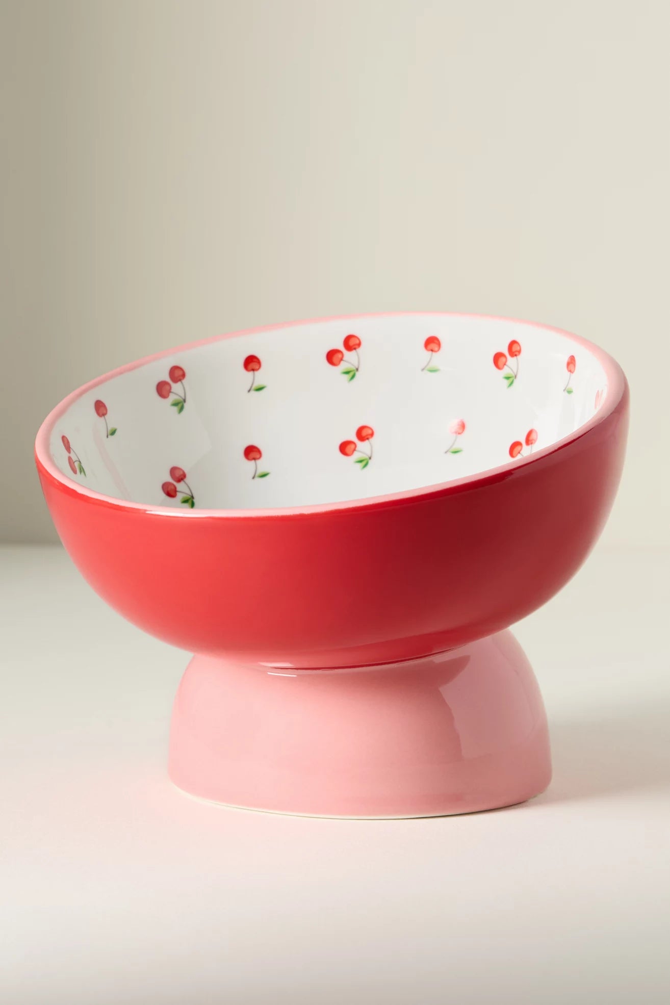 Cherry-Red Ceramic Pet Bowl | Non-Slip Dog & Cat Feeding Dish