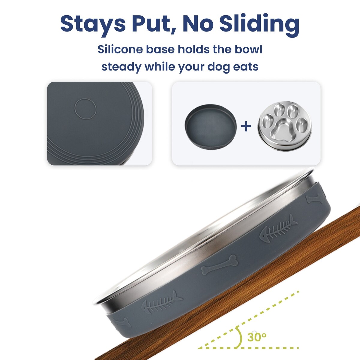 Premium Stainless Steel Four-Ridge Slow-Feed Dog Bowl with Removable Non-Slip Silicone Base | Durable 4-Cup Pet Feeder for Healthy Eating & Digestion