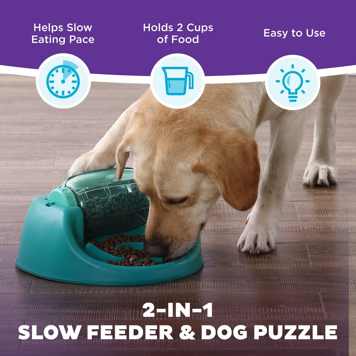 Interactive Spin N' Eat Dog Puzzle Feeder & Slow-Feed Toy, Mental Stimulation Game for Dogs, Green, One-Size, 2-Cup Capacity | Engaging Pet Activity for Anxiety Relief & Slower Eating