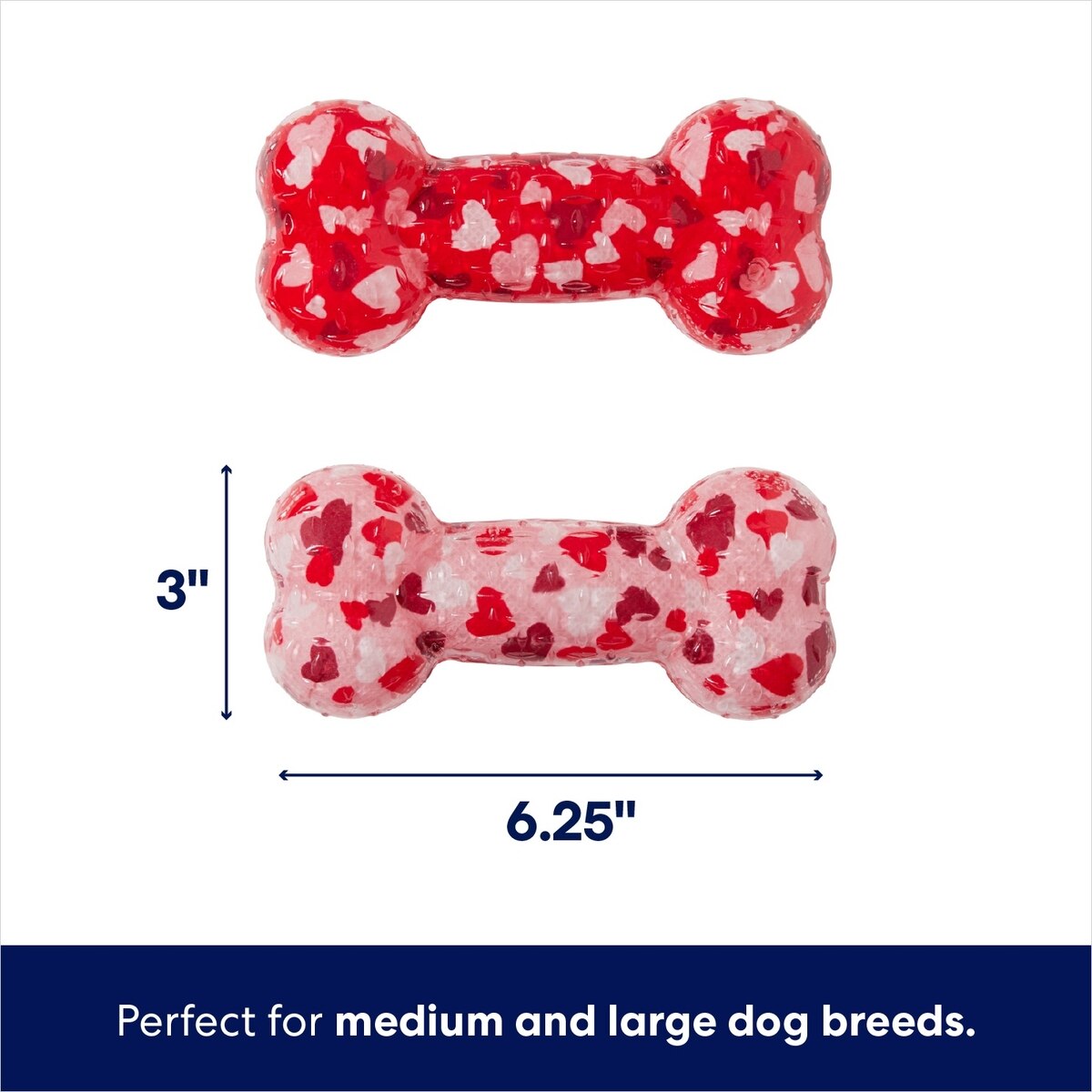 Interactive Squeaky TPR Bone Dog Toy, Medium/Large Size, 2-Pack | Bouncy, Durable Chew Toys for Dogs, Valentine’s Day Edition, Fun for Fetch & Play