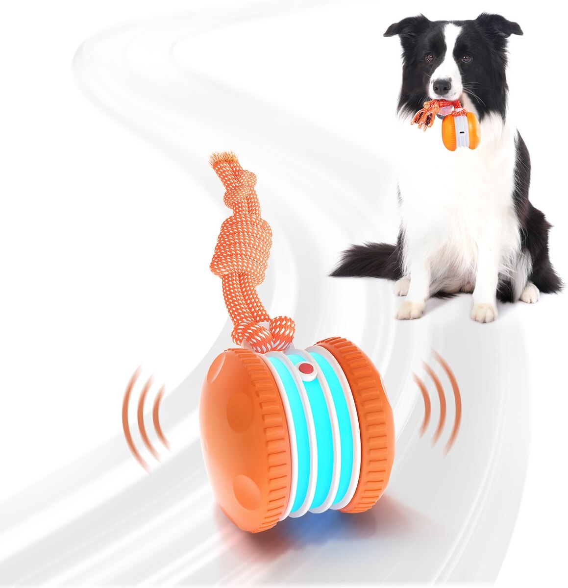 Interactive Electric Rolling Ball Dog Toy for Boredom Relief, Motion-Activated, Adjustable Speed, Fun for All Breeds, Orange | Stimulating Random Path Toy for Indoor Play