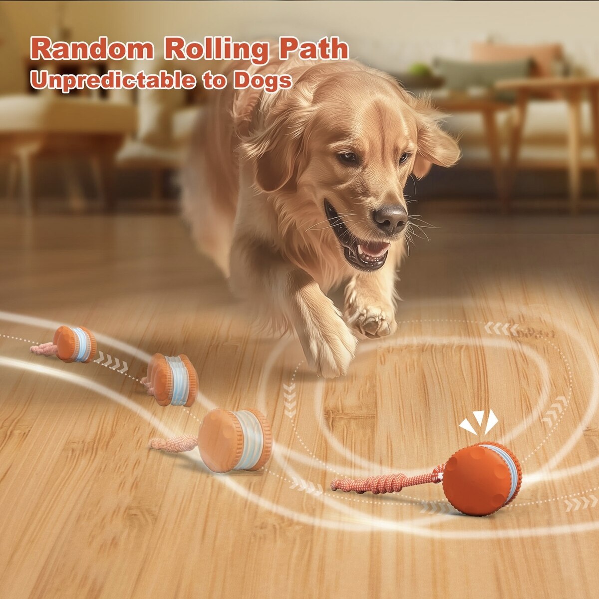 Interactive Electric Rolling Ball Dog Toy for Boredom Relief, Motion-Activated, Adjustable Speed, Fun for All Breeds, Orange | Stimulating Random Path Toy for Indoor Play