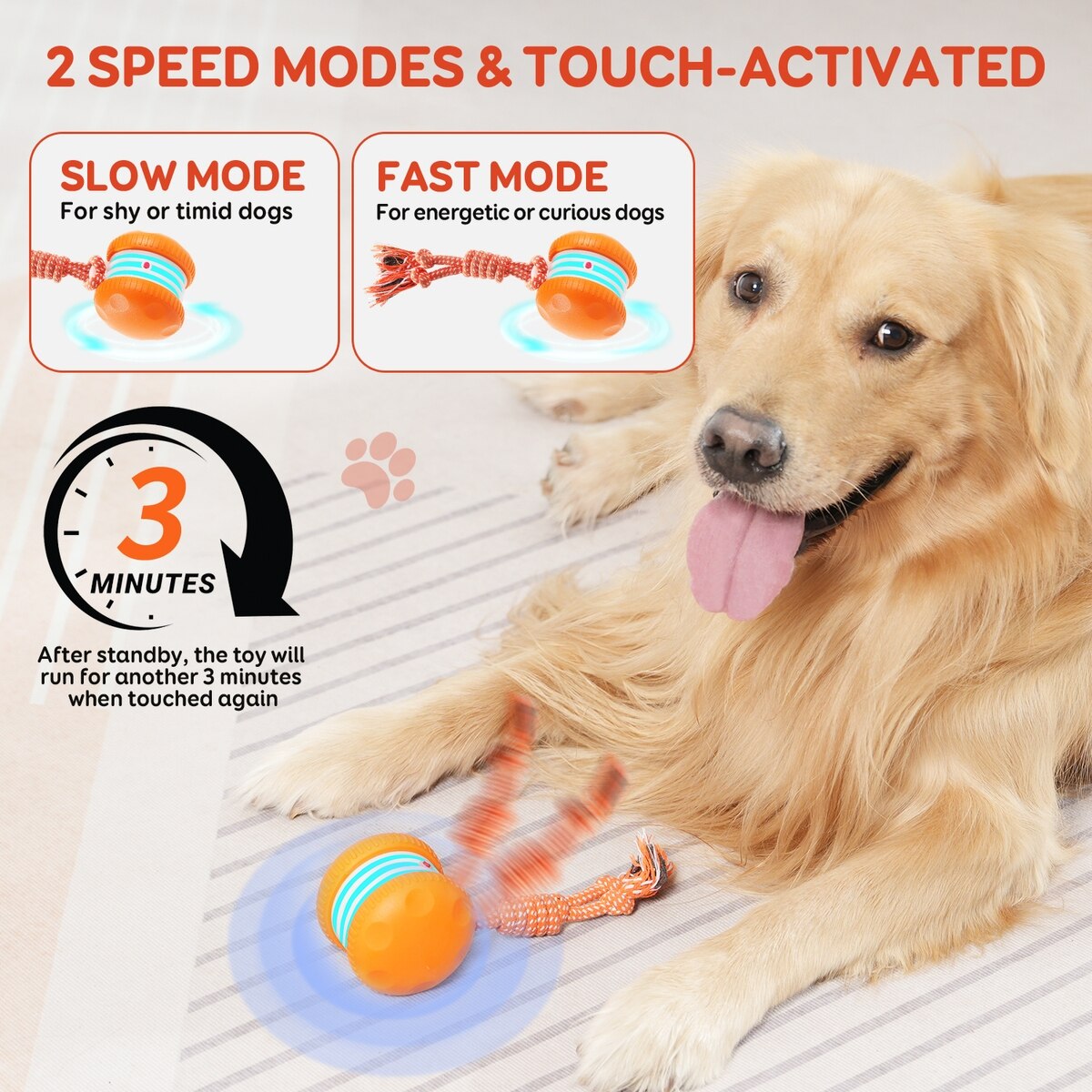Interactive Electric Rolling Ball Dog Toy for Boredom Relief, Motion-Activated, Adjustable Speed, Fun for All Breeds, Orange | Stimulating Random Path Toy for Indoor Play