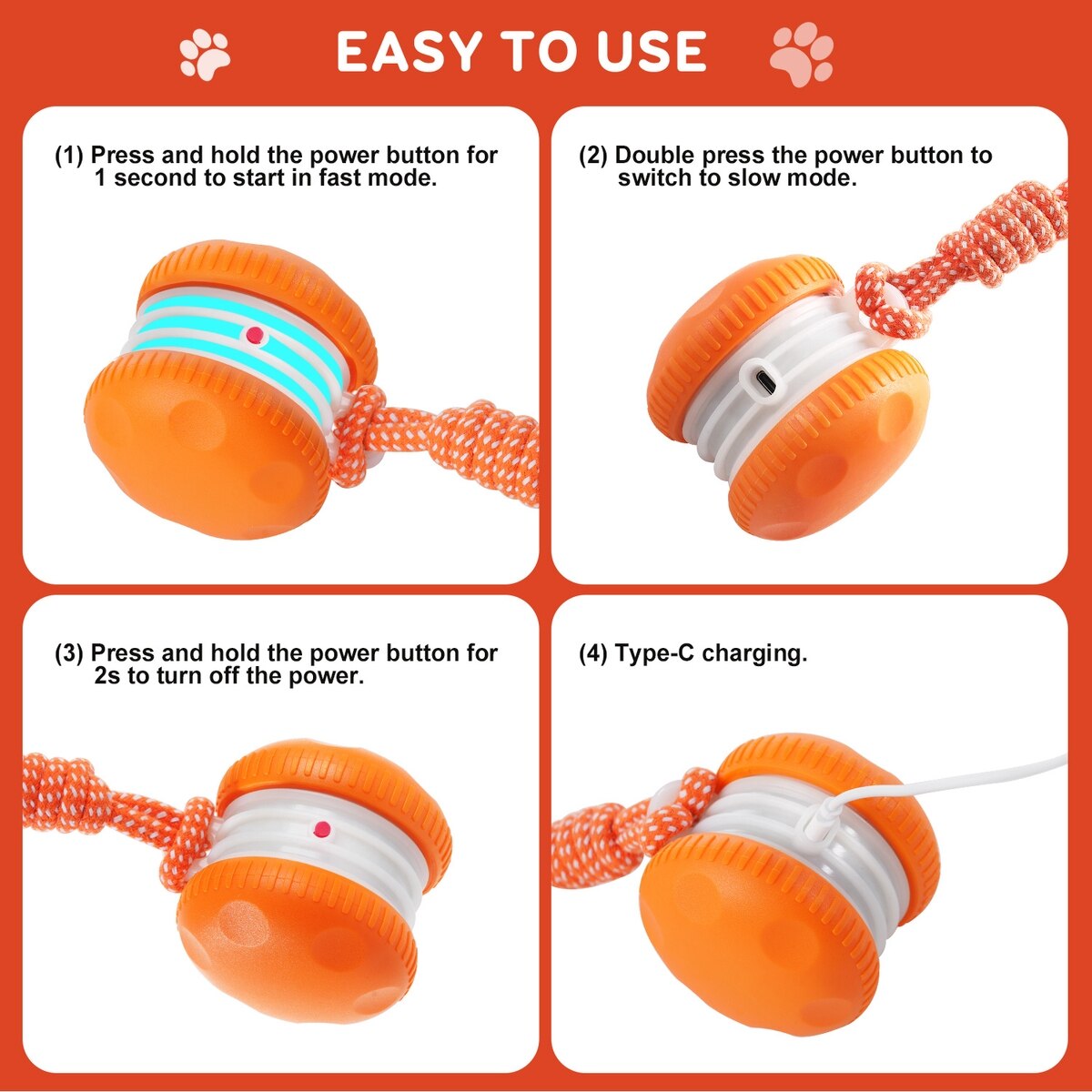 Interactive Electric Rolling Ball Dog Toy for Boredom Relief, Motion-Activated, Adjustable Speed, Fun for All Breeds, Orange | Stimulating Random Path Toy for Indoor Play
