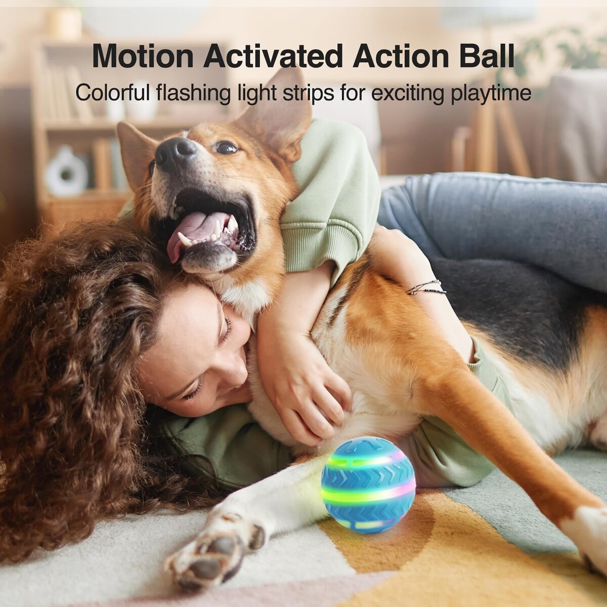 Motion Activated Interactive Dog Toy Ball with LED Lights, 3.3-Inch | USB Rechargeable, Irregular Rolling & Bouncing for Playtime Fun & Mental Stimulation