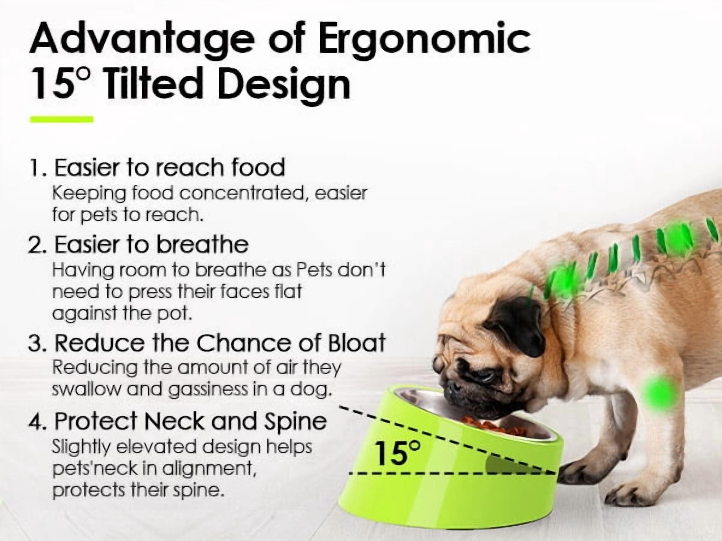 Ergonomic Slanted Dog Bowl for Dogs and Cats, 15° Tilted Design, Non-Spill & Non-Skid Feeder, Easy Reach Food Bowl for Better Digestion, 1-Cup Capacity, Bright Orange