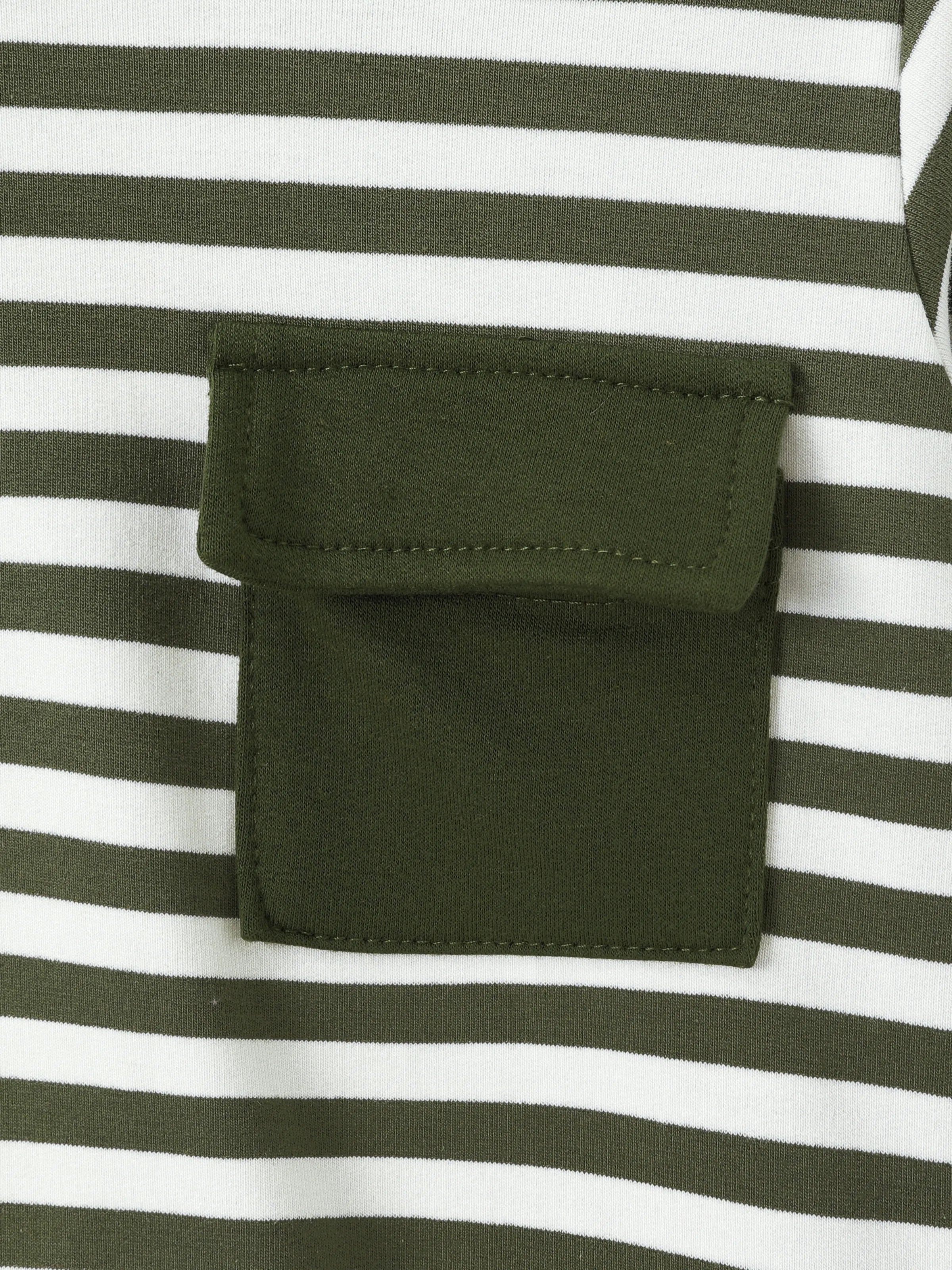 2pcs Todder Boy Cotton Stripe Set with Patch Pocket Army green