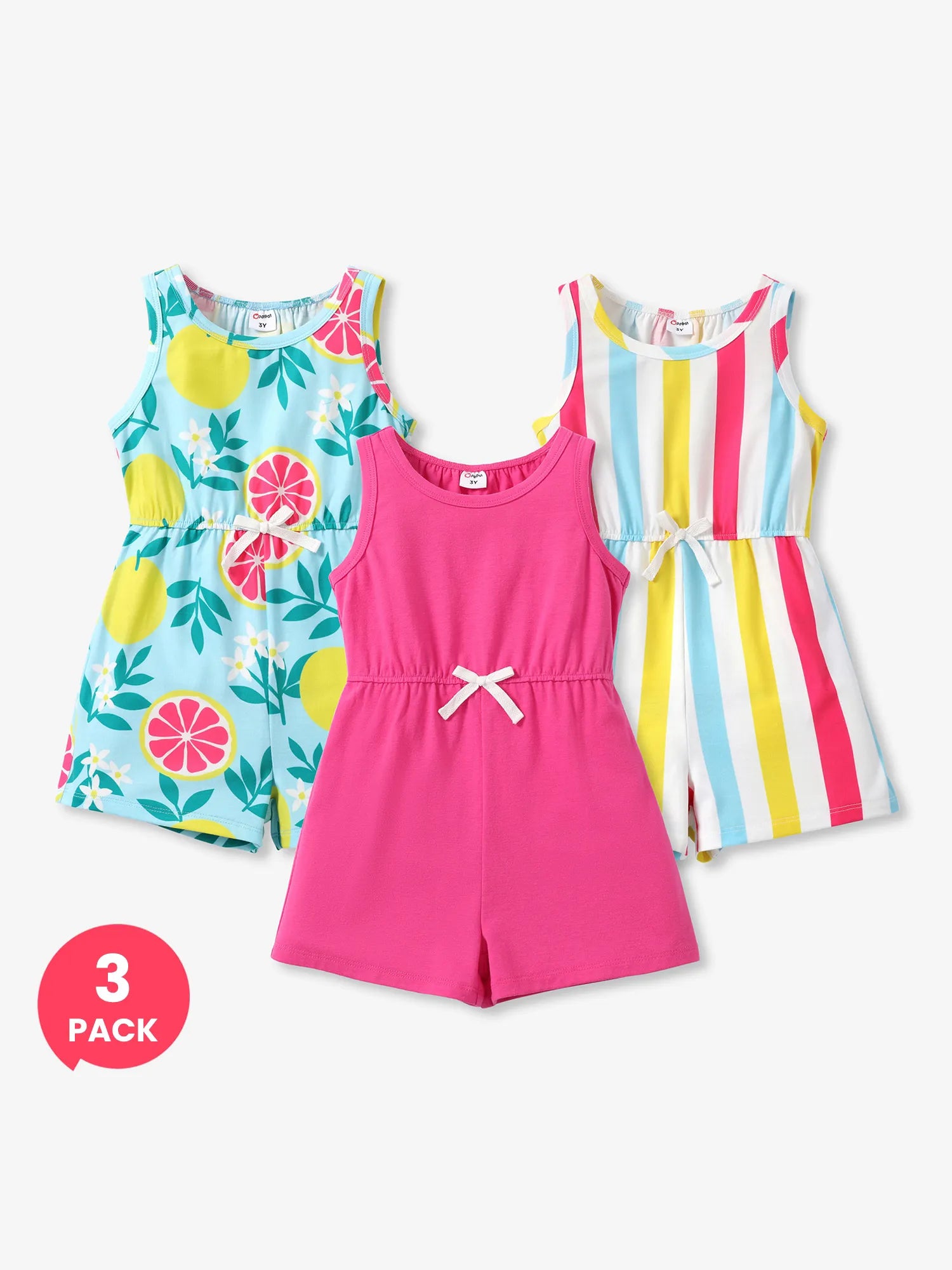 3-Pack Kid Girl Childlike Sleeveless Jumpsuits Multi-color
