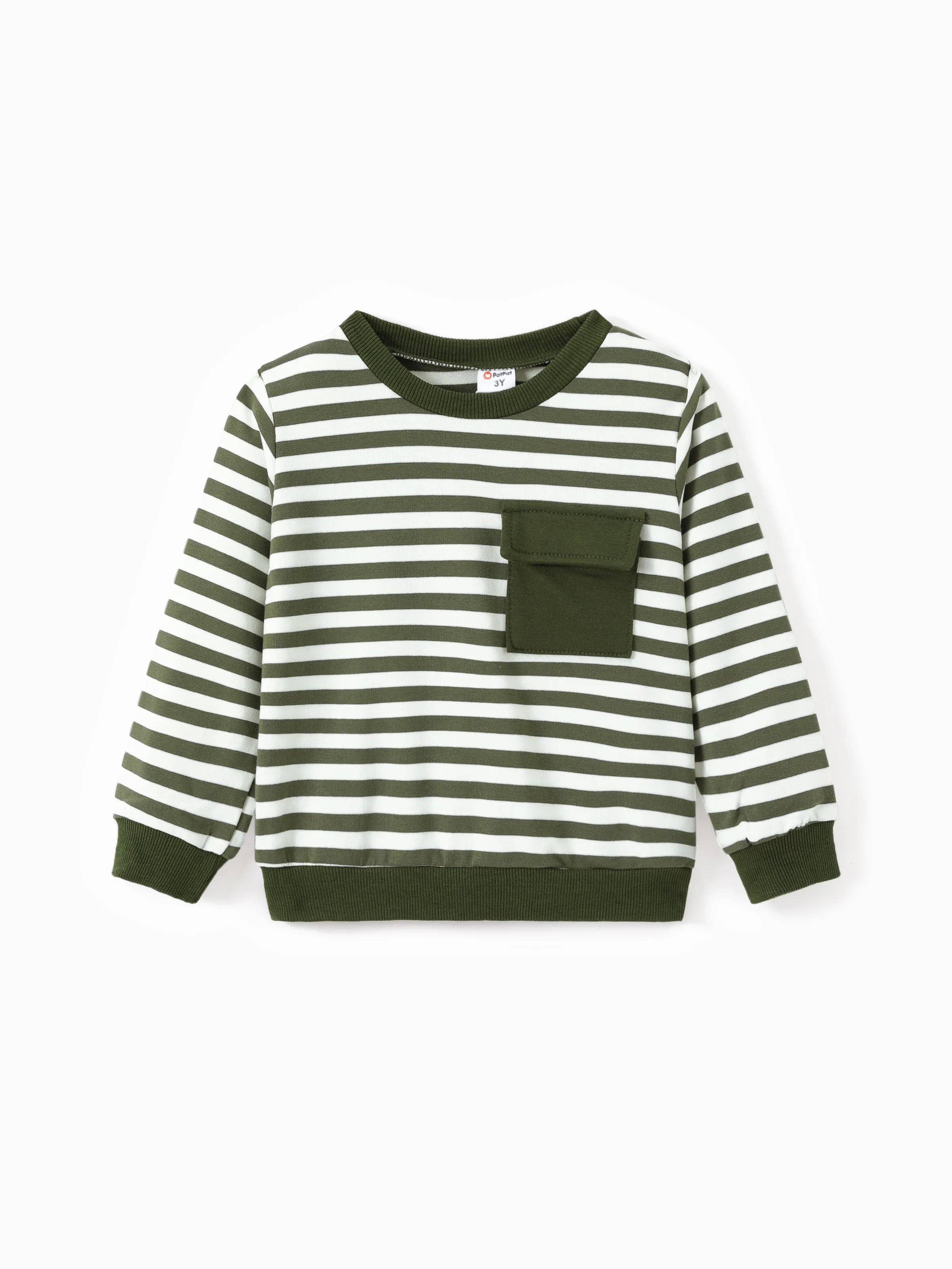 2pcs Todder Boy Cotton Stripe Set with Patch Pocket Army green