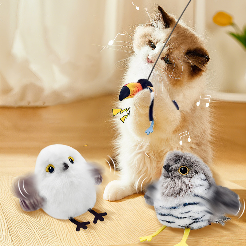 Interactive Flying Bird Cat Toy | Touch Activated Rechargeable Hanging Toy with Realistic Wing Motion