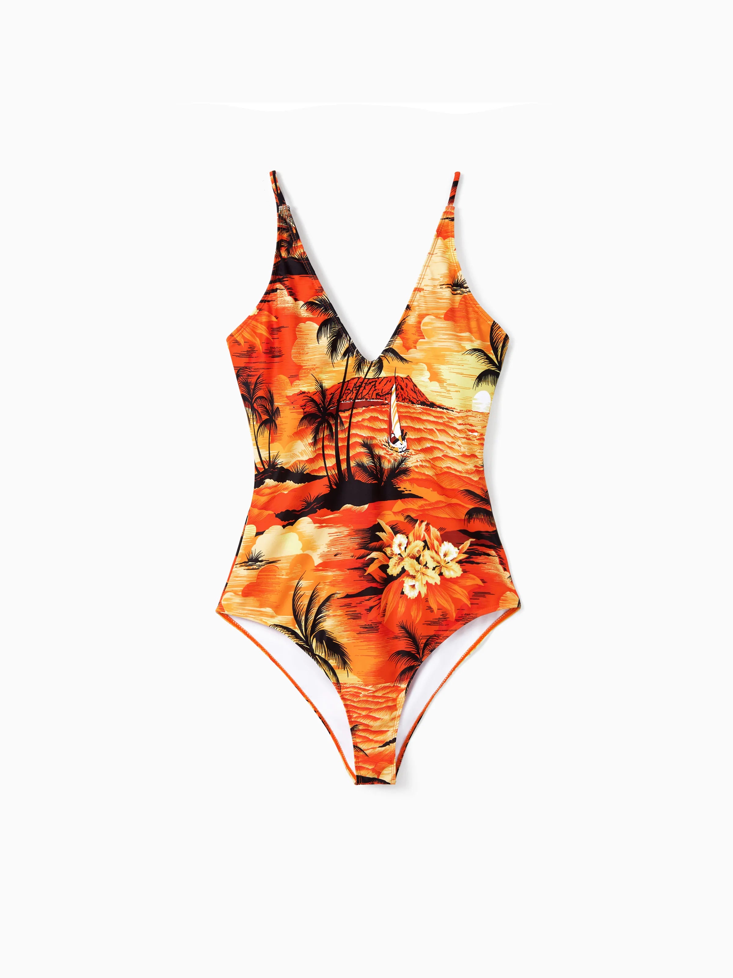 Tropical Hawaiian Swimsuits for Family Matching Swimwear Orange