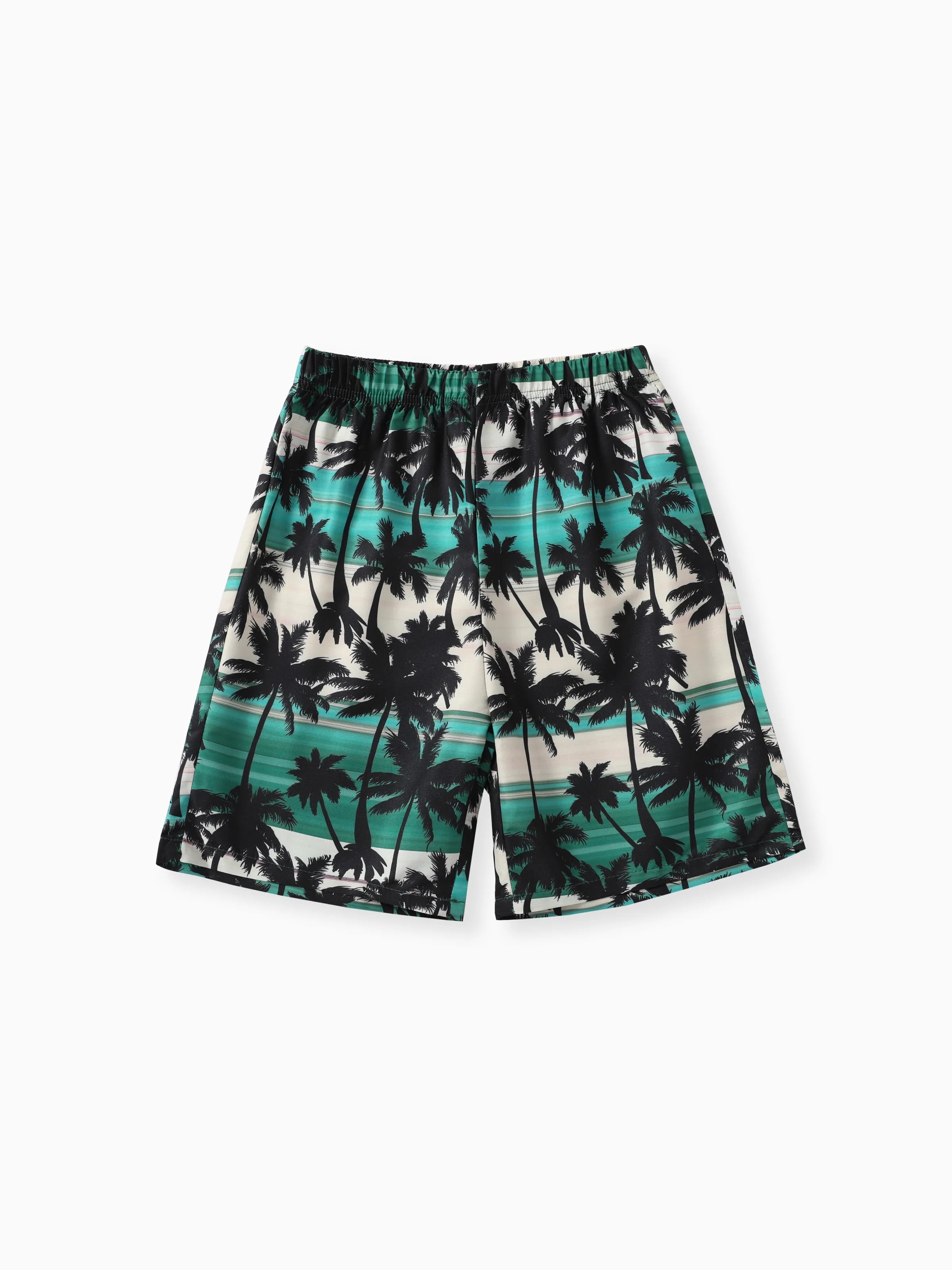 Tropical Floral 2pcs Suit for Boys in Polyester-Spandex Blend Green