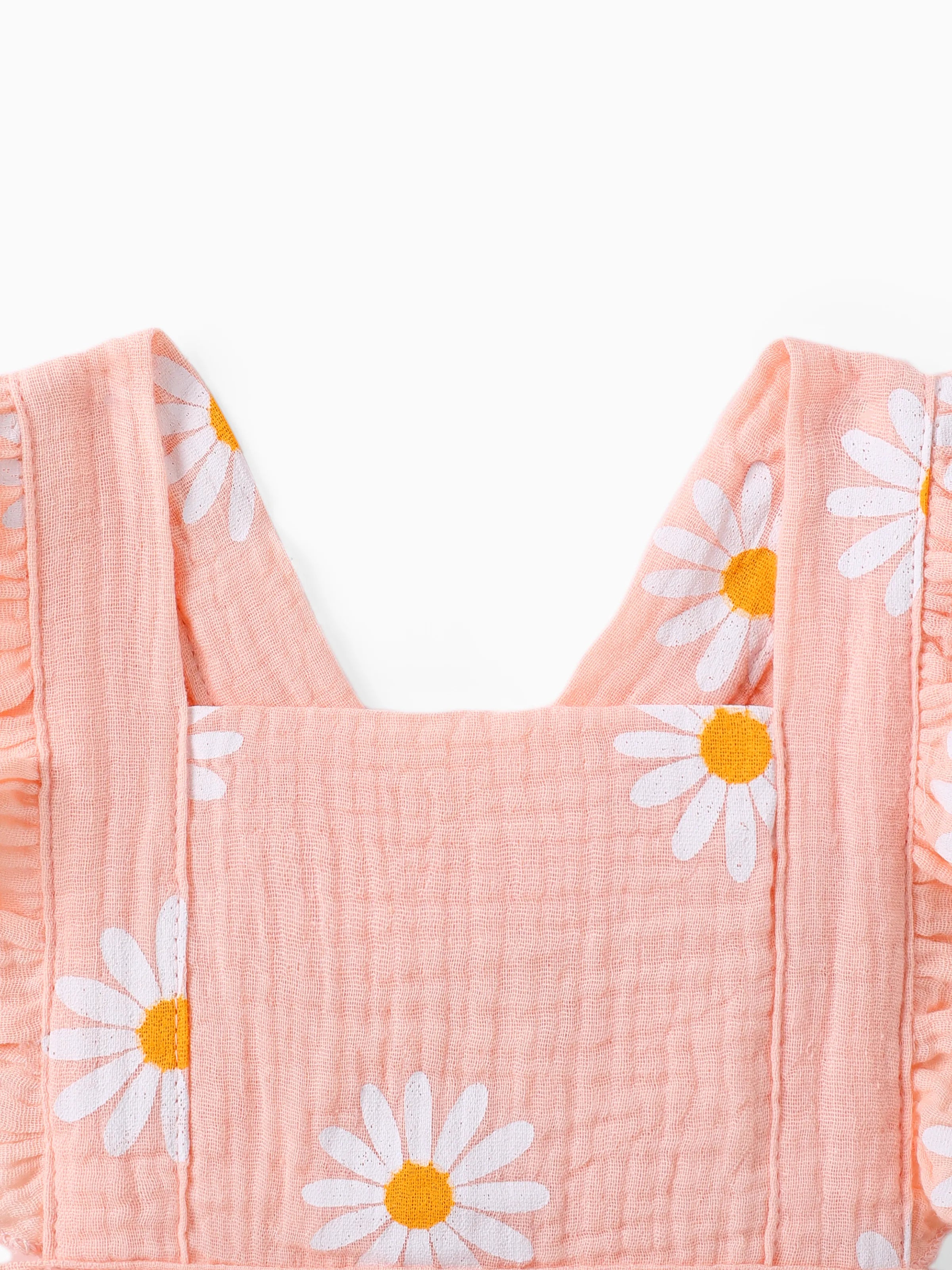 100% Cotton 2pcs Daisy Print Crepe Fabric Baby Romper Set Pink