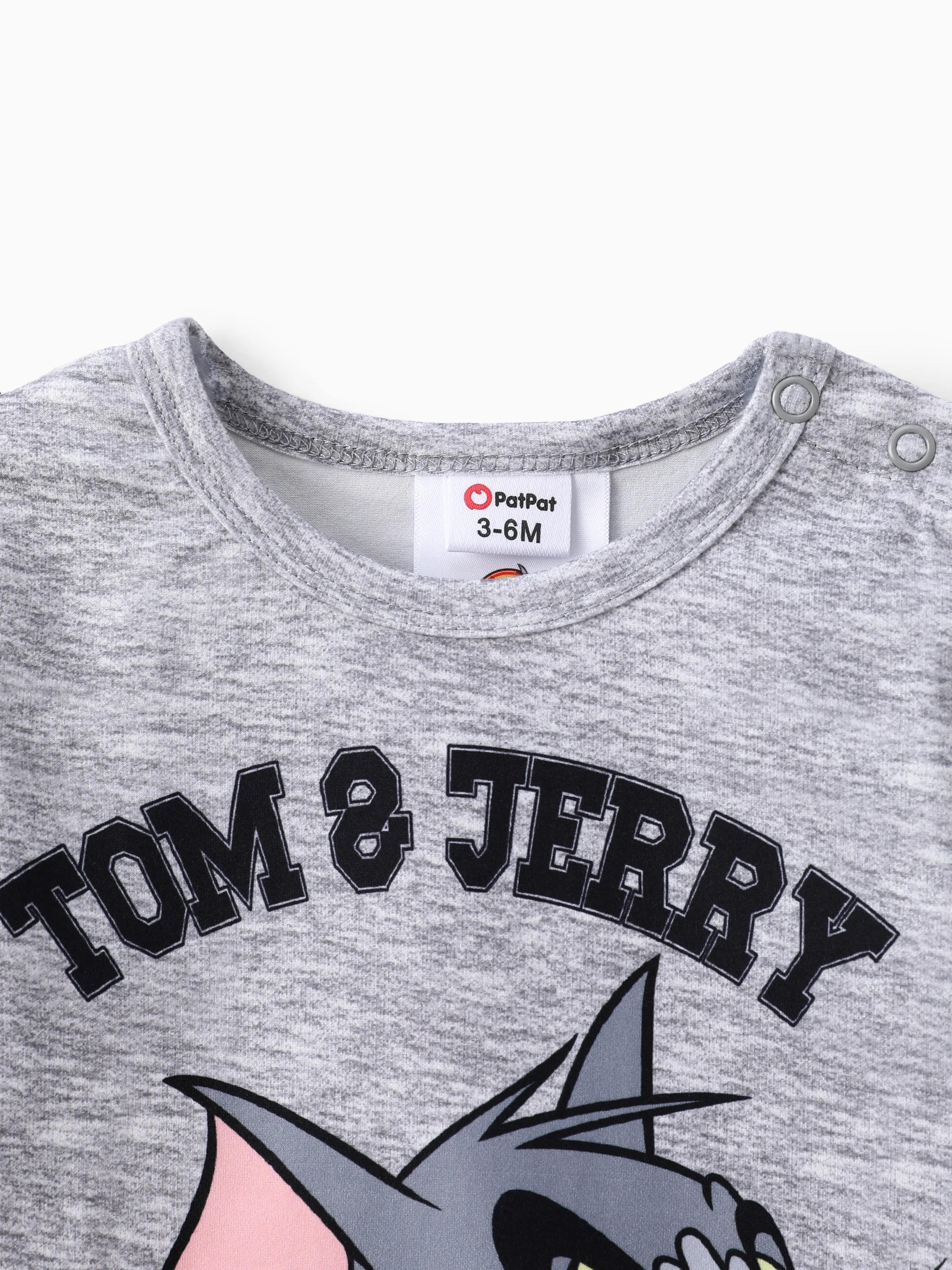 Tom and Jerry Baby Boy Character Print Long-sleeve Bodysuit Grey