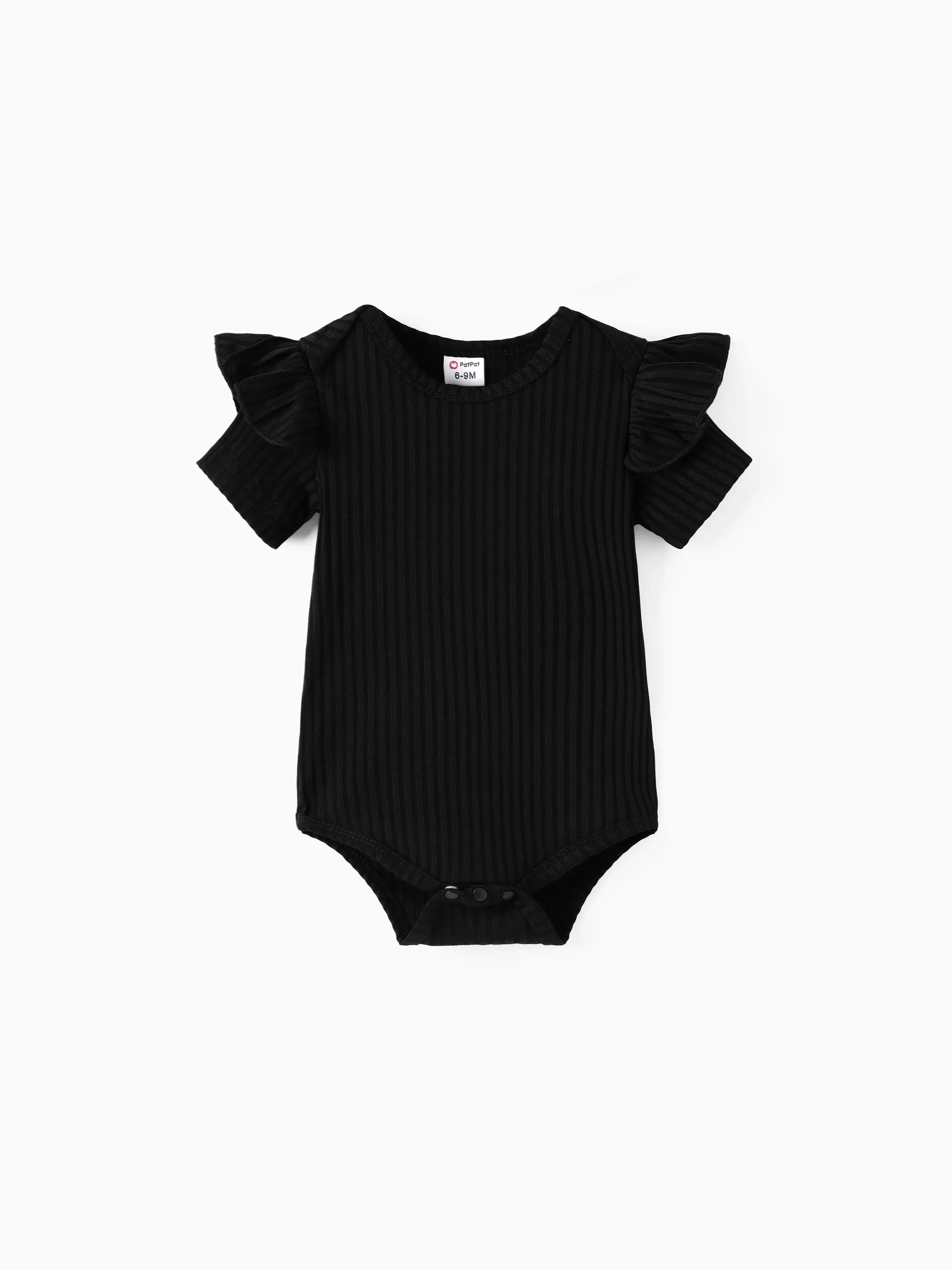 3pcs Baby Girl Black Ribbed Short-sleeve Romper and Tweed Skirt with Headband Set Black