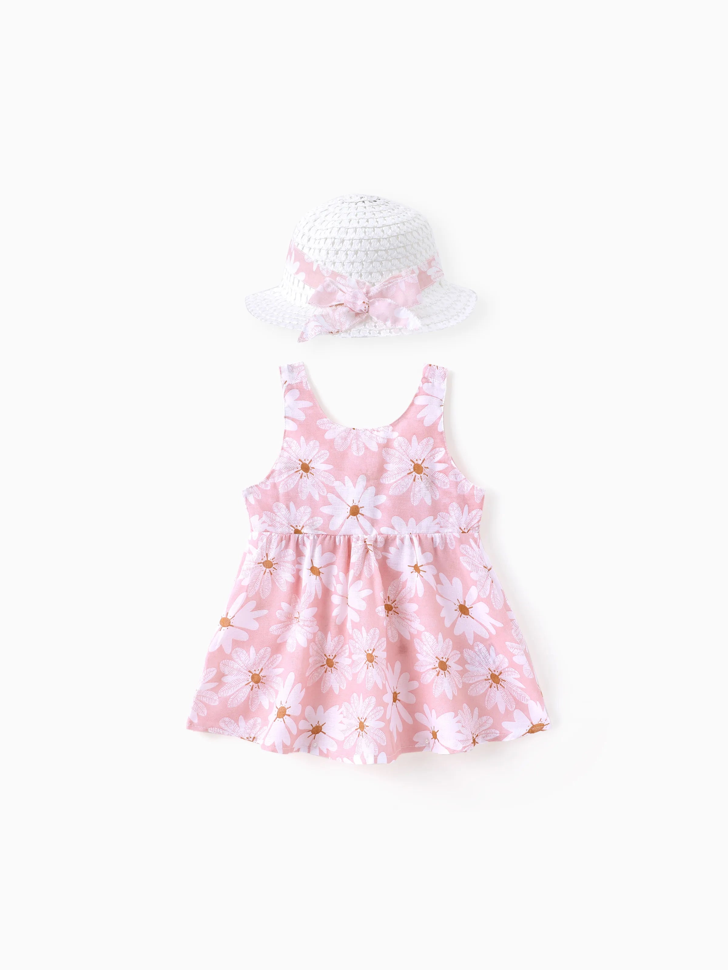 2pcs Baby Girl Little Daisy Bowknot Dress Set Pink