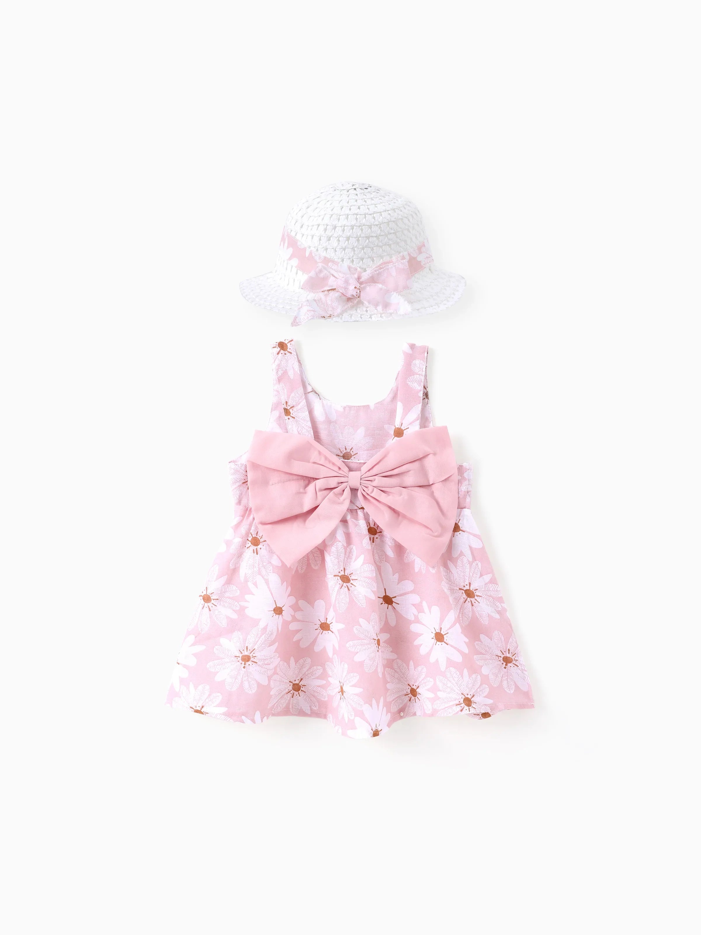 2pcs Baby Girl Little Daisy Bowknot Dress Set Pink