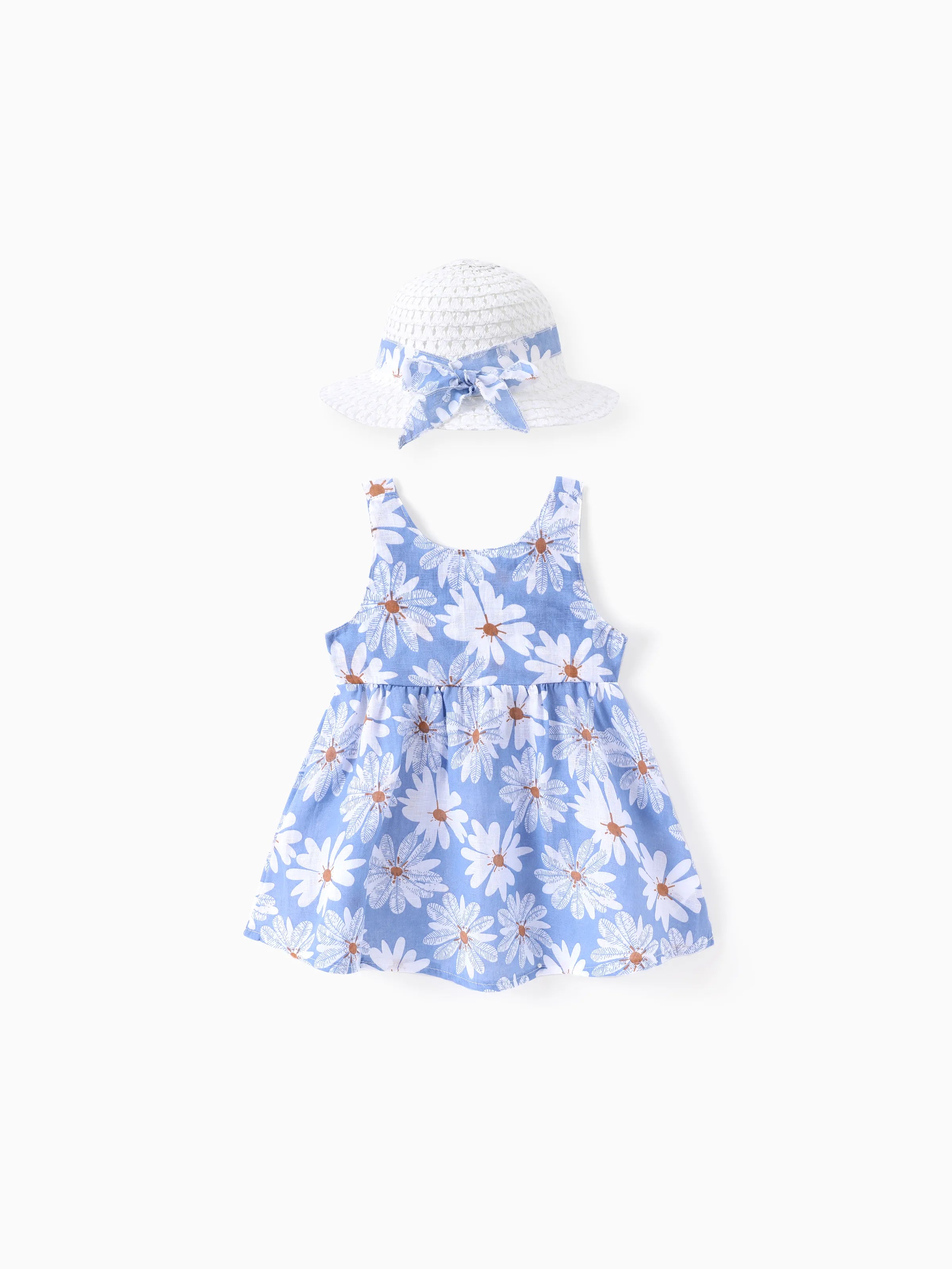 2pcs Baby Girl Little Daisy Bowknot Dress Set Blue