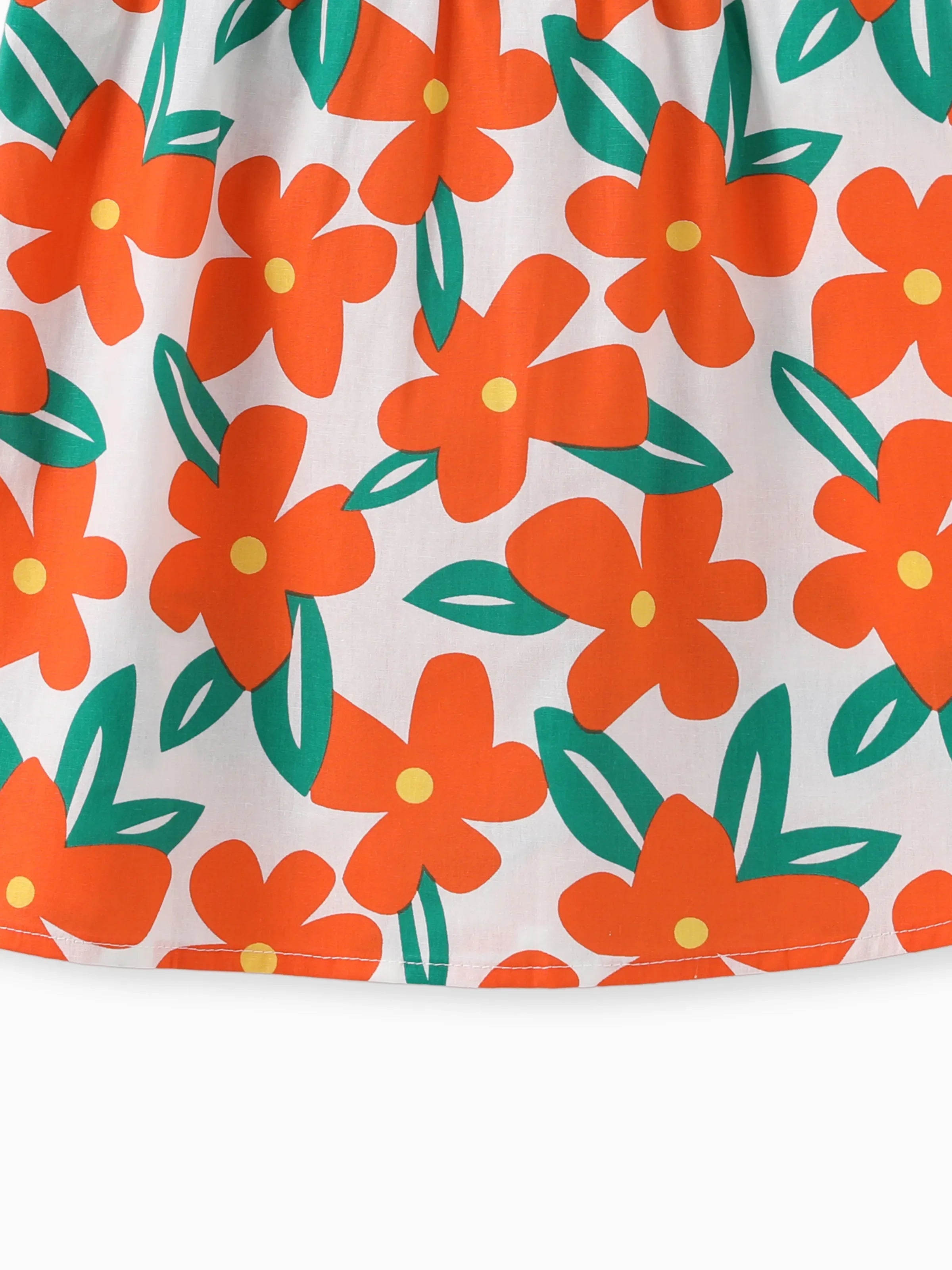 100% Cotton Baby Girl All Over Floral Print Flutter-sleeve Loose-fit Dress Orange