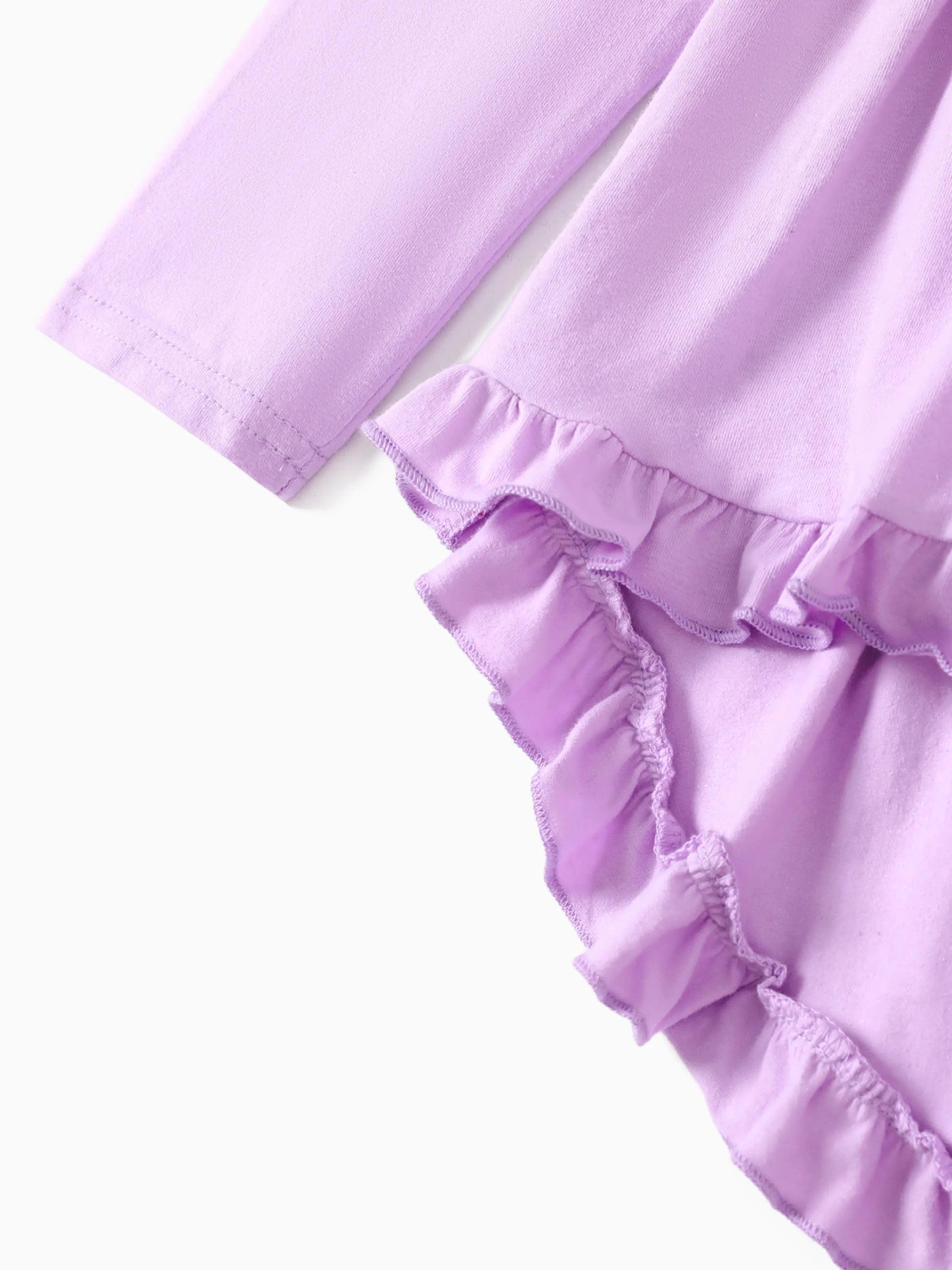 2-piece Kid Girl Bowknot Ruffled Long-sleeves Tee and Flower Allover Print Pants Light Purple