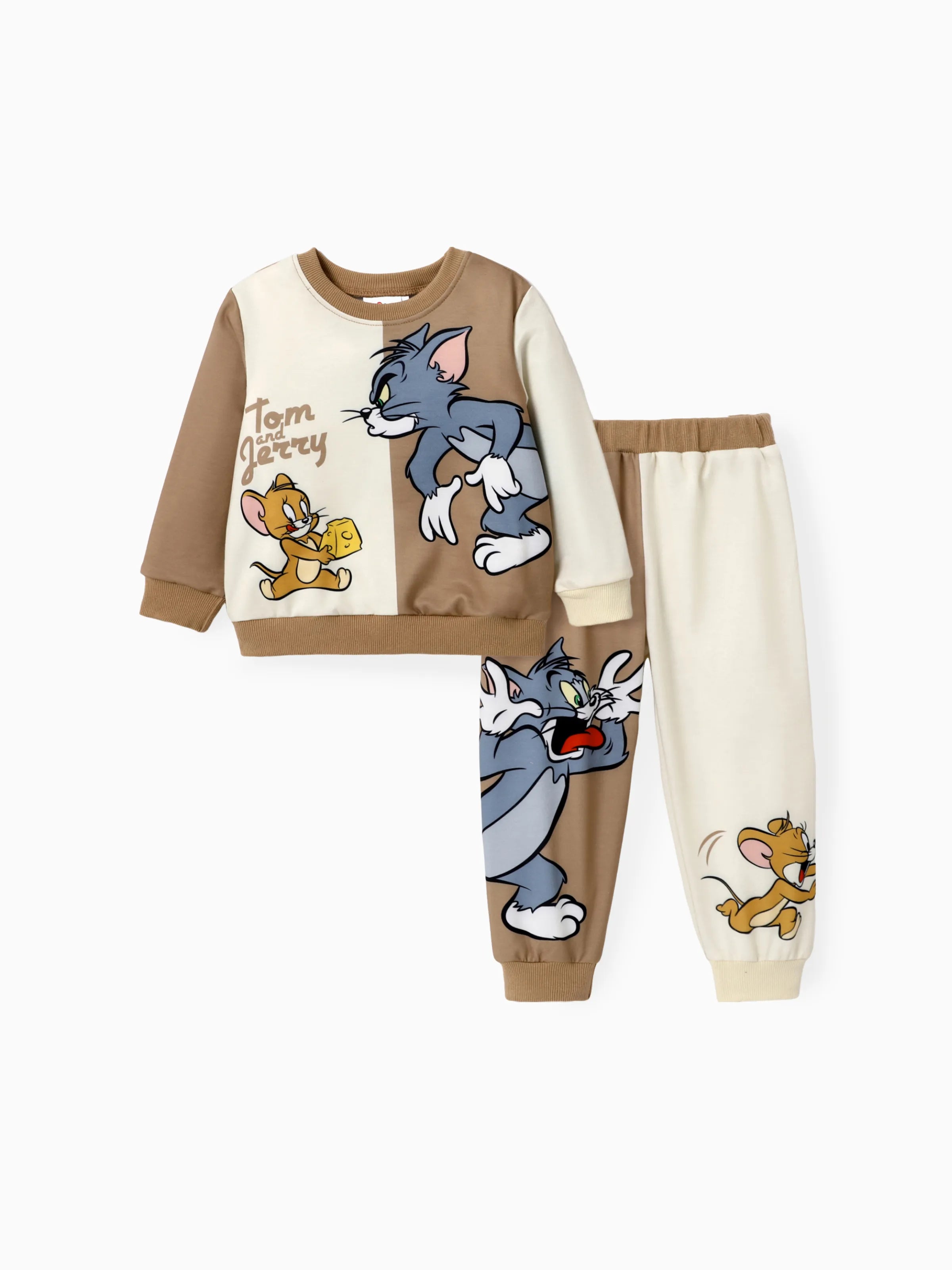 Tom and Jerry Toddler Boy Colorblock Character Print Long-sleeve Top and Pants Set Multi-color