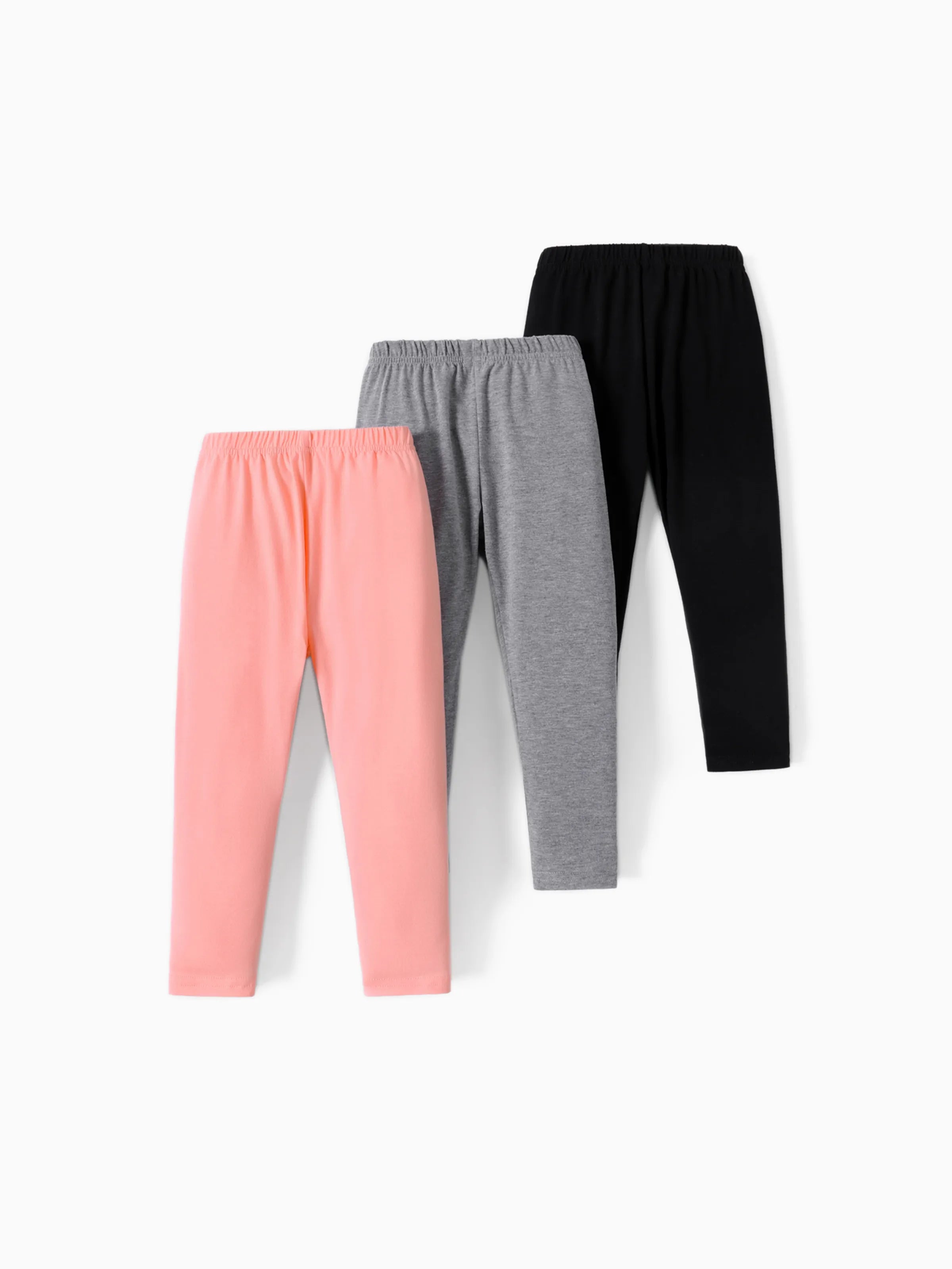 3-Pack Toddler Girl 100% Cotton Solid Color Elasticized Leggings Multi-color