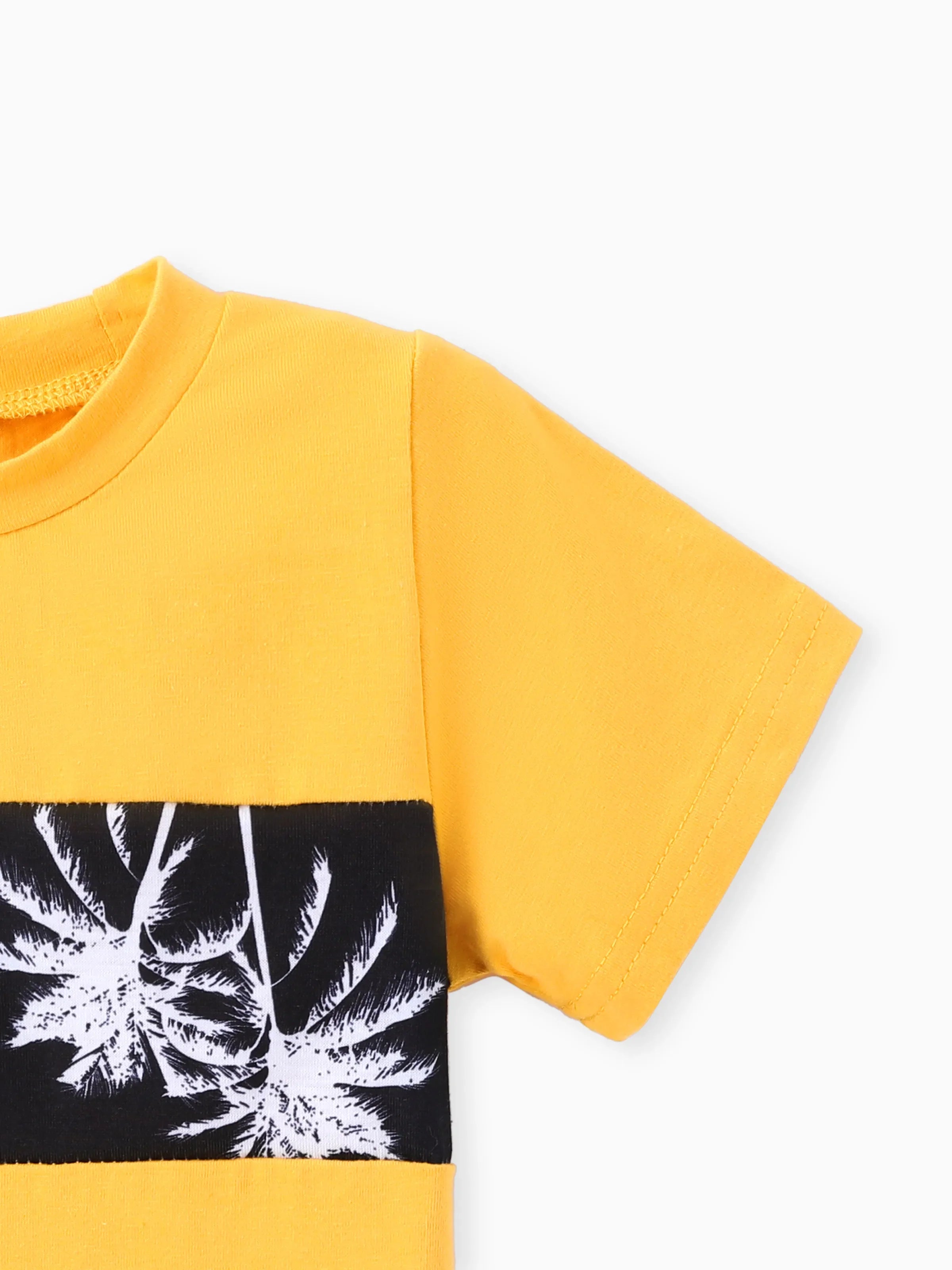 2pcs Toddler Trendy Boy Floral Tree Print Tee and Shorts Set Yellow