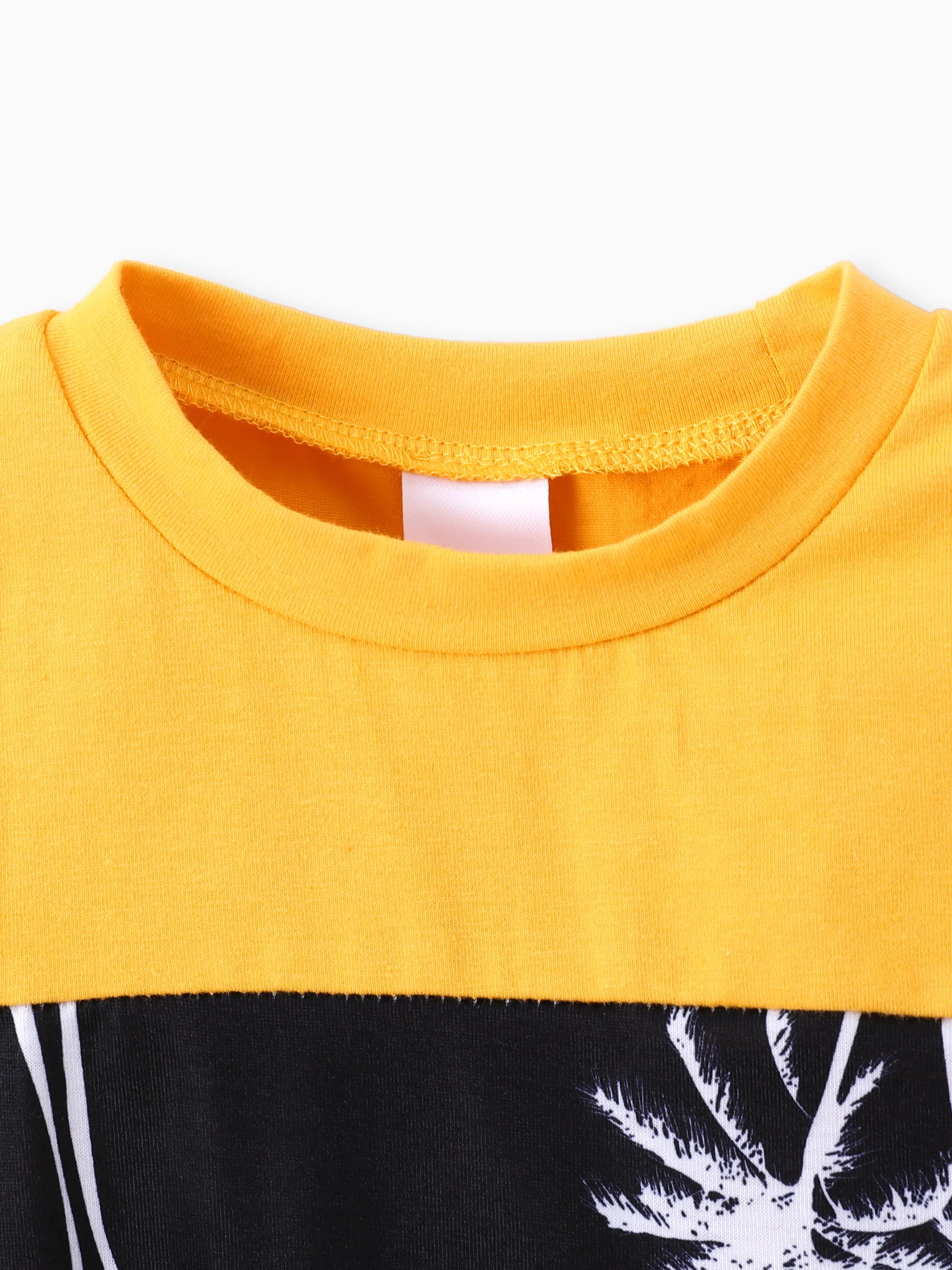 2pcs Toddler Trendy Boy Floral Tree Print Tee and Shorts Set Yellow