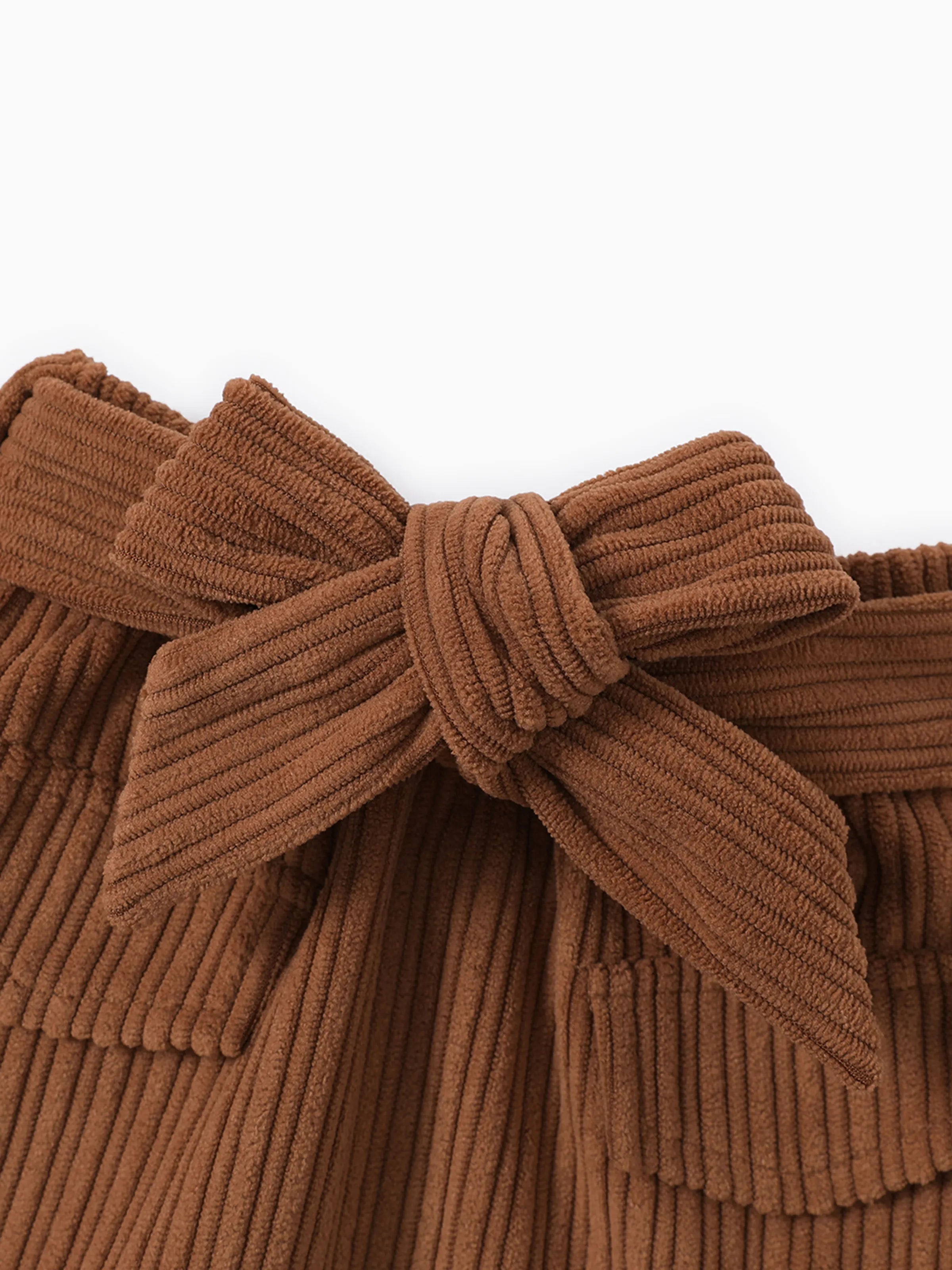 2PCS Baby Girl Solid Color Long Sleeve Lace Top/Belt Dress Set Brown