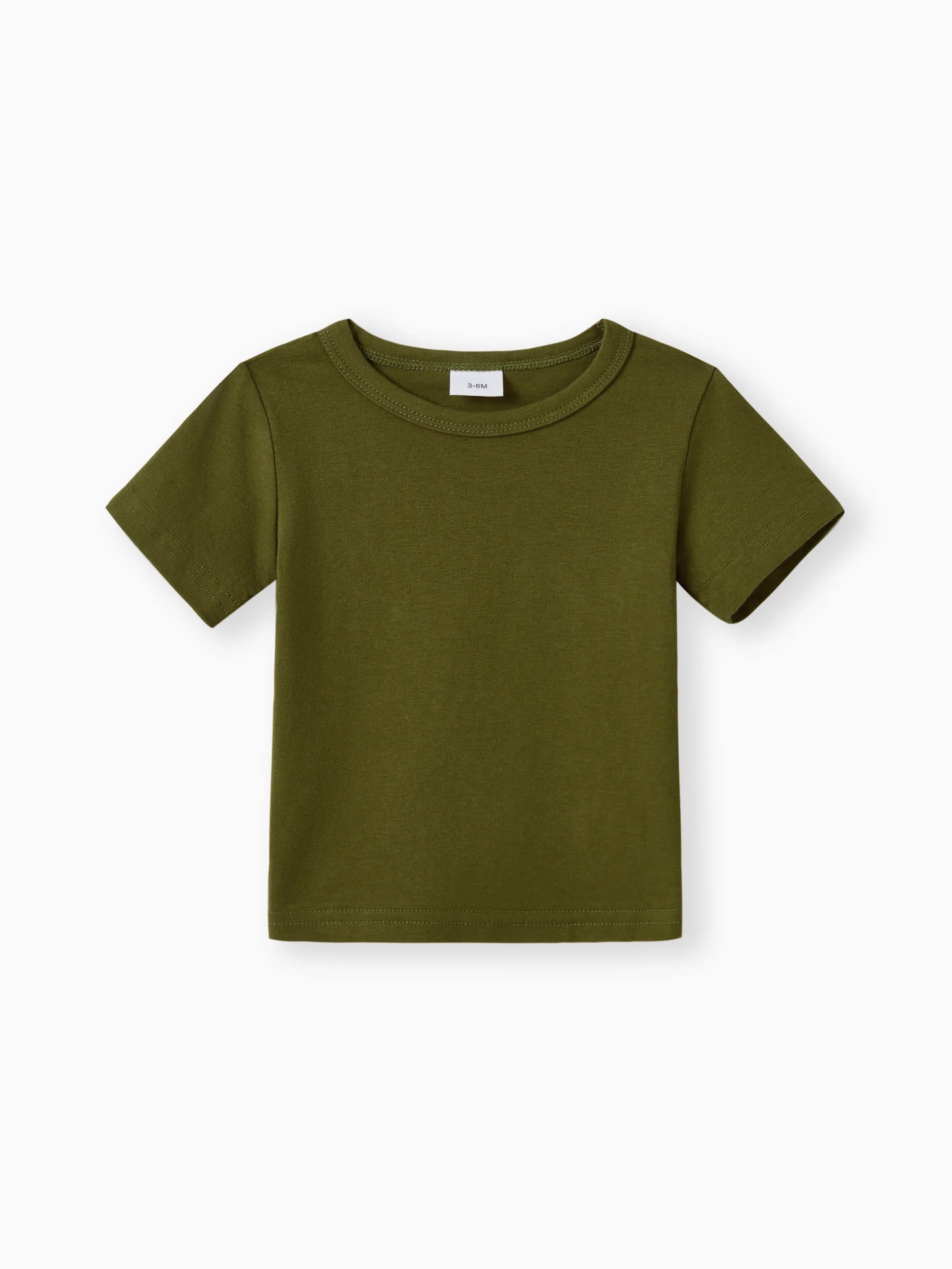 2pcs Baby Boy Short-sleeve Solid Tee and Allover Dinosaur Print Overall Romper Set Army green