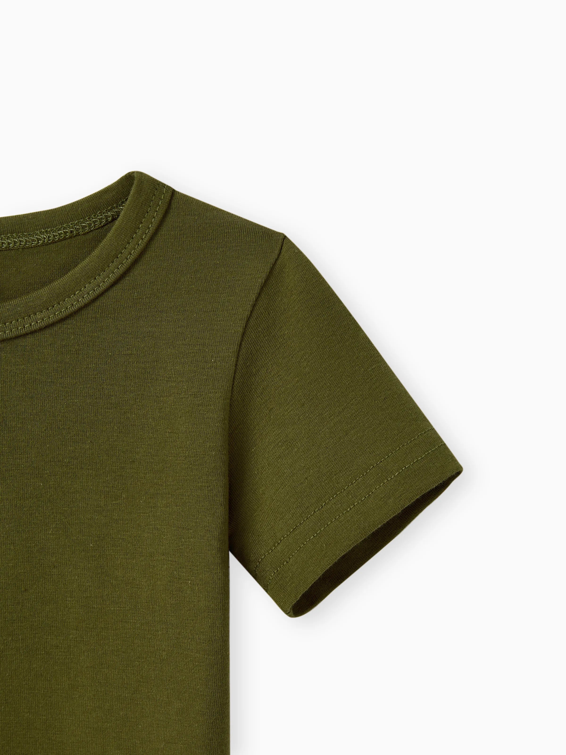 2pcs Baby Boy Short-sleeve Solid Tee and Allover Dinosaur Print Overall Romper Set Army green