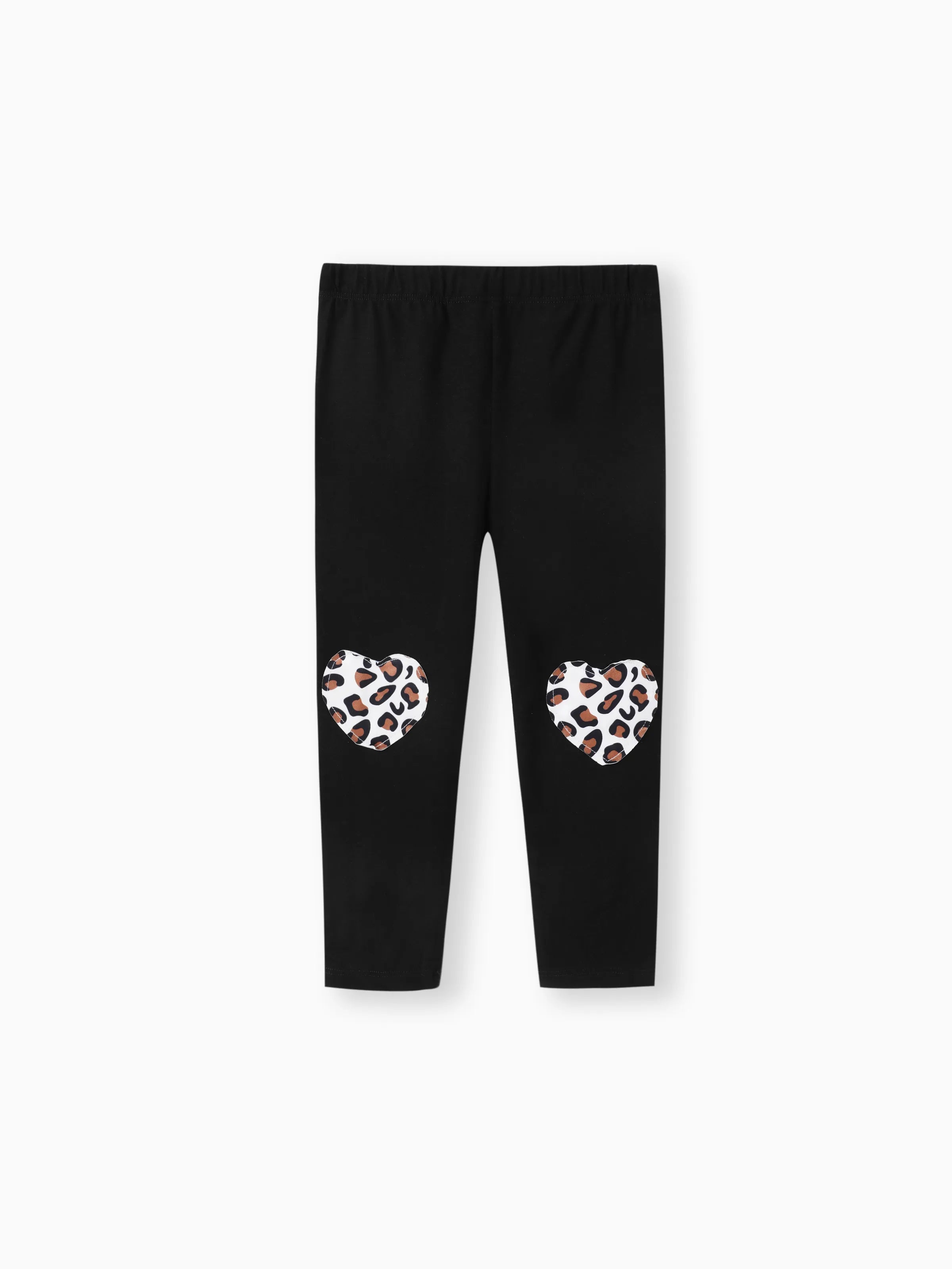 2-piece Toddler Girl Leopard Print Flutter Long-sleeve Top and Heart Pattern Pants Set Black