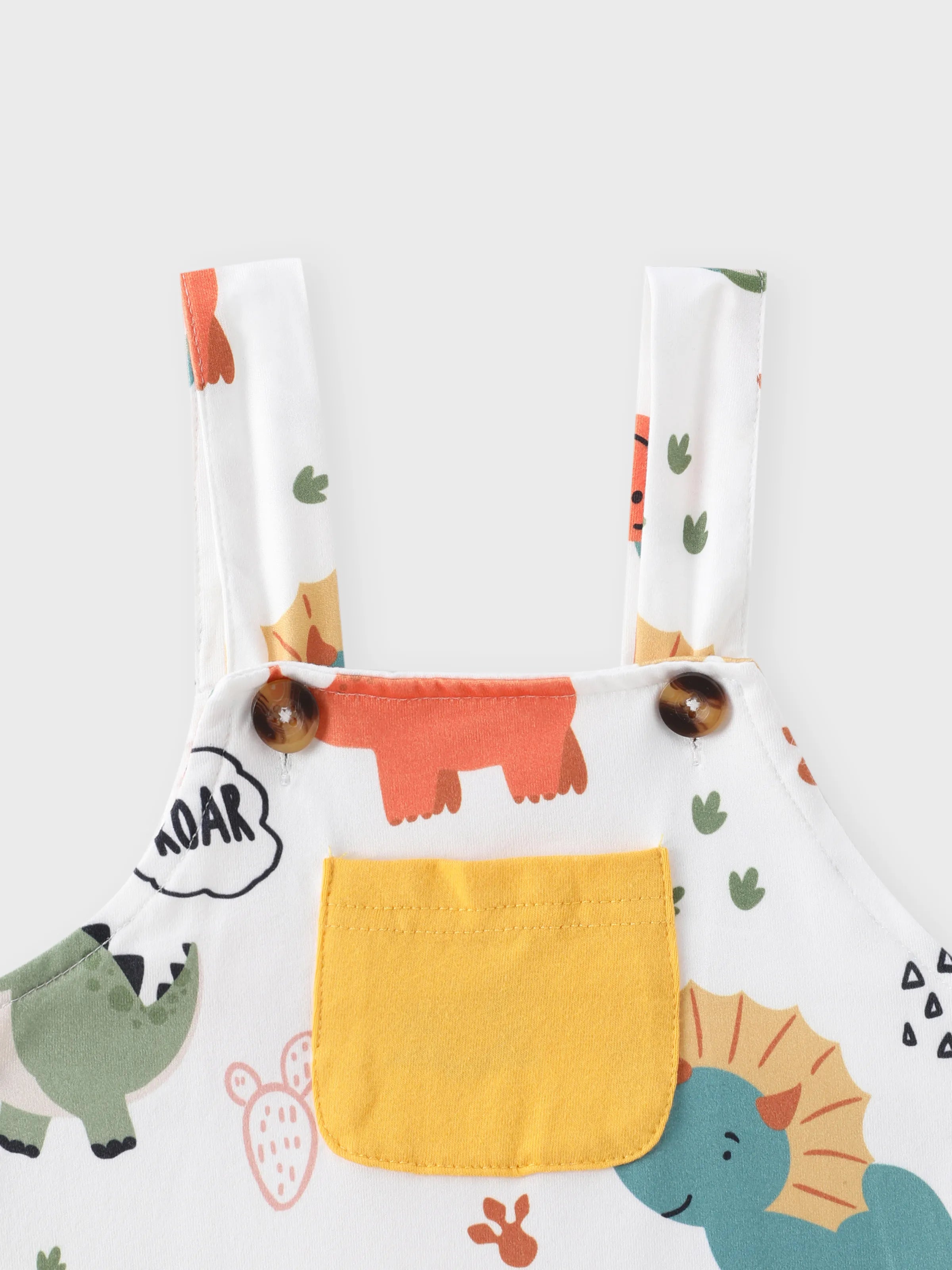 2pcs Baby Boy Short-sleeve Solid Tee and Allover Dinosaur Print Overall Romper Set Yellow