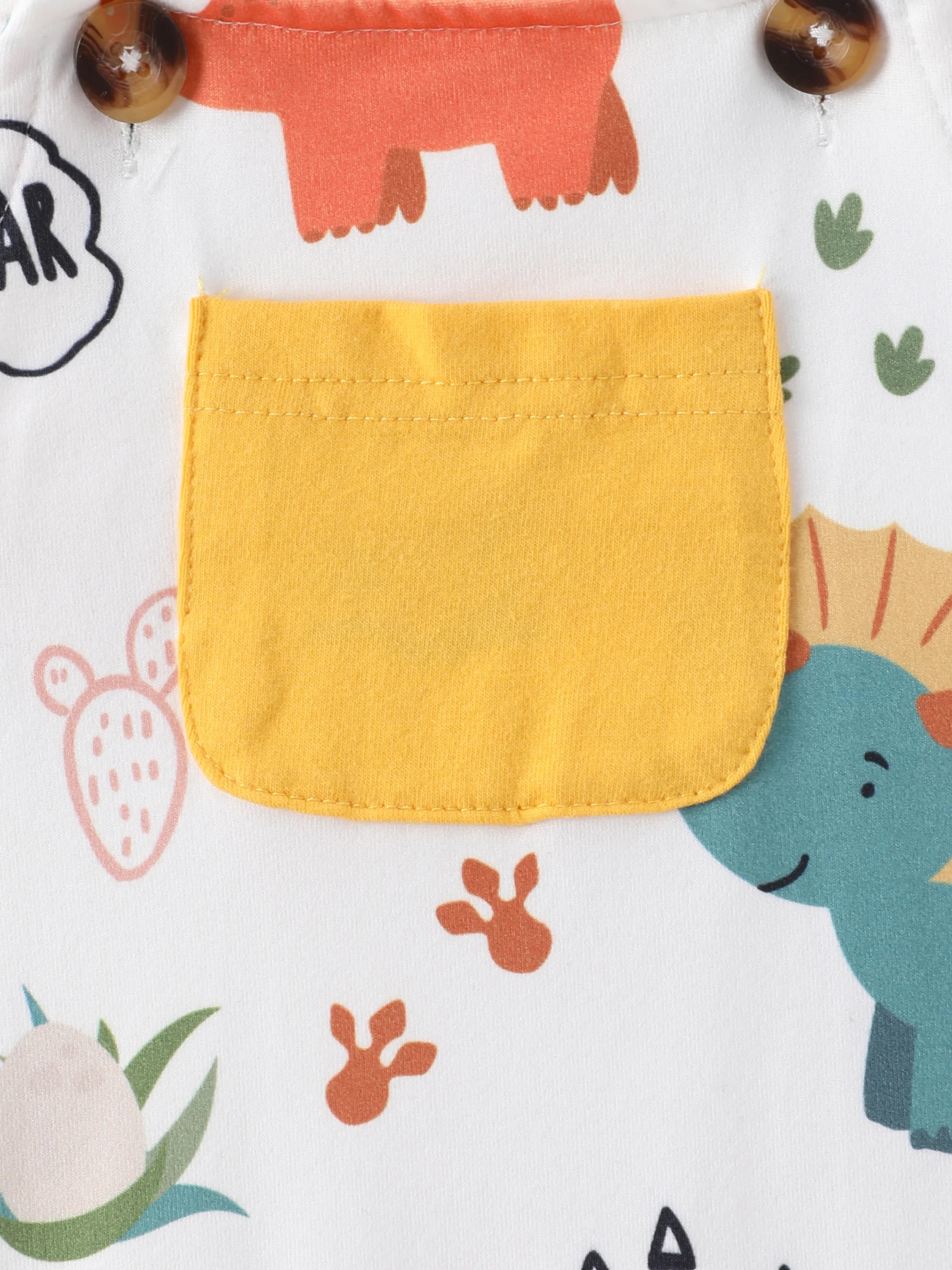 2pcs Baby Boy Short-sleeve Solid Tee and Allover Dinosaur Print Overall Romper Set Yellow