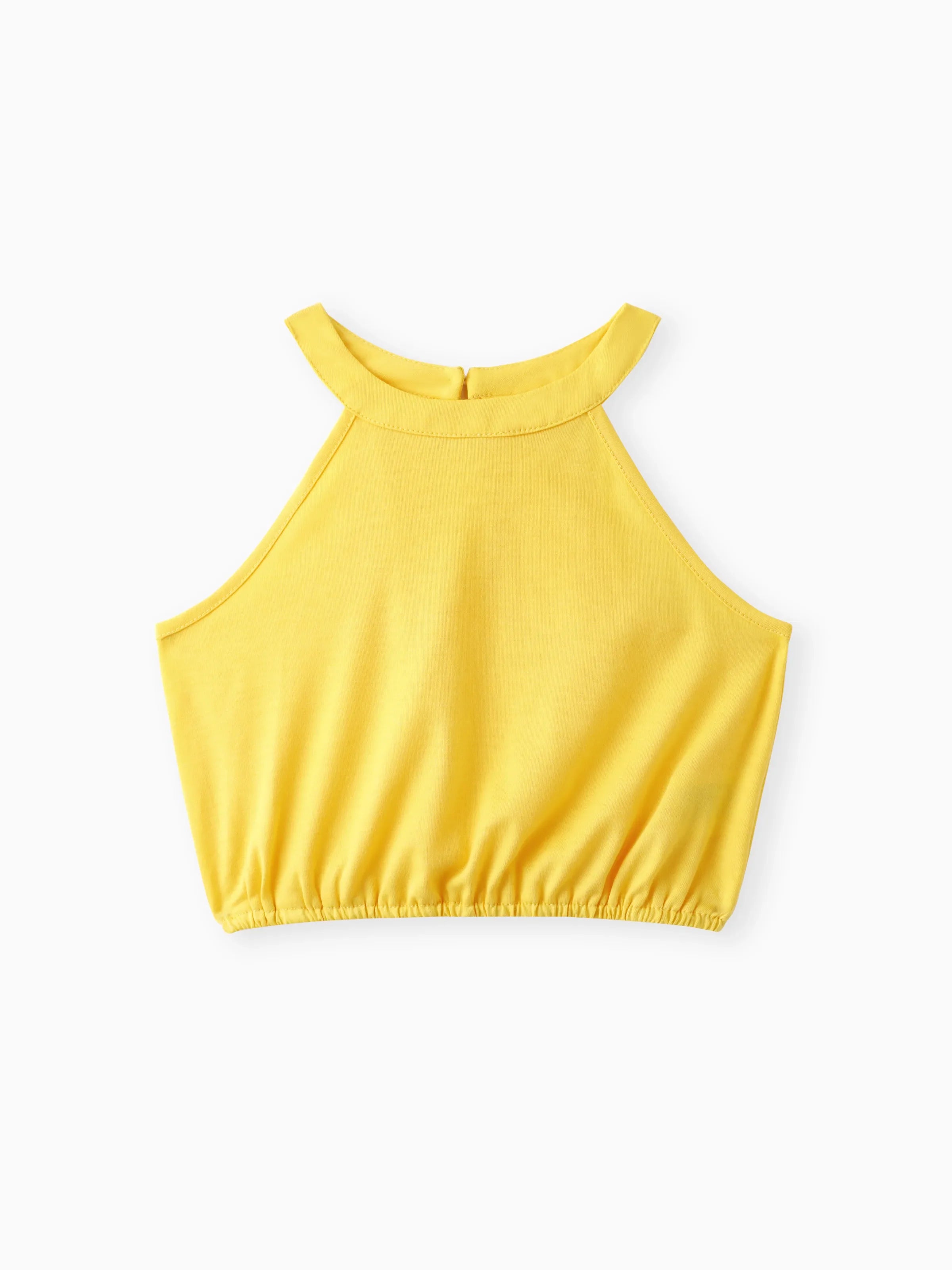 2pcs Kid Girl Yellow Halter Camisole and Bowknot Design Exotic Shorts Set Ginger-2