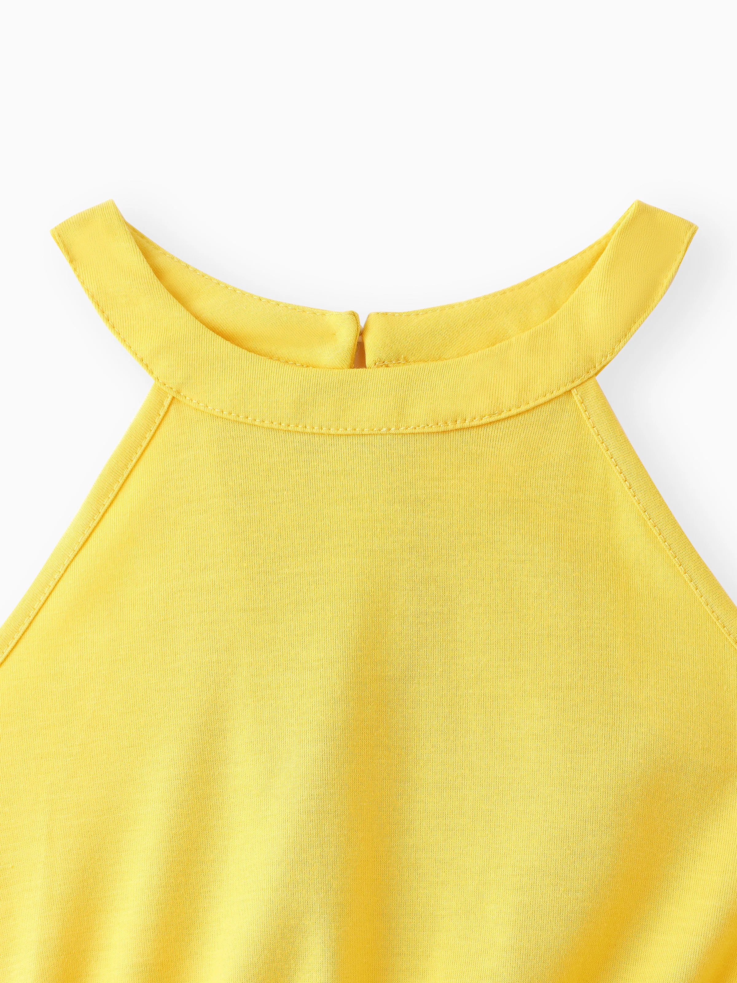 2pcs Kid Girl Yellow Halter Camisole and Bowknot Design Exotic Shorts Set Ginger-2