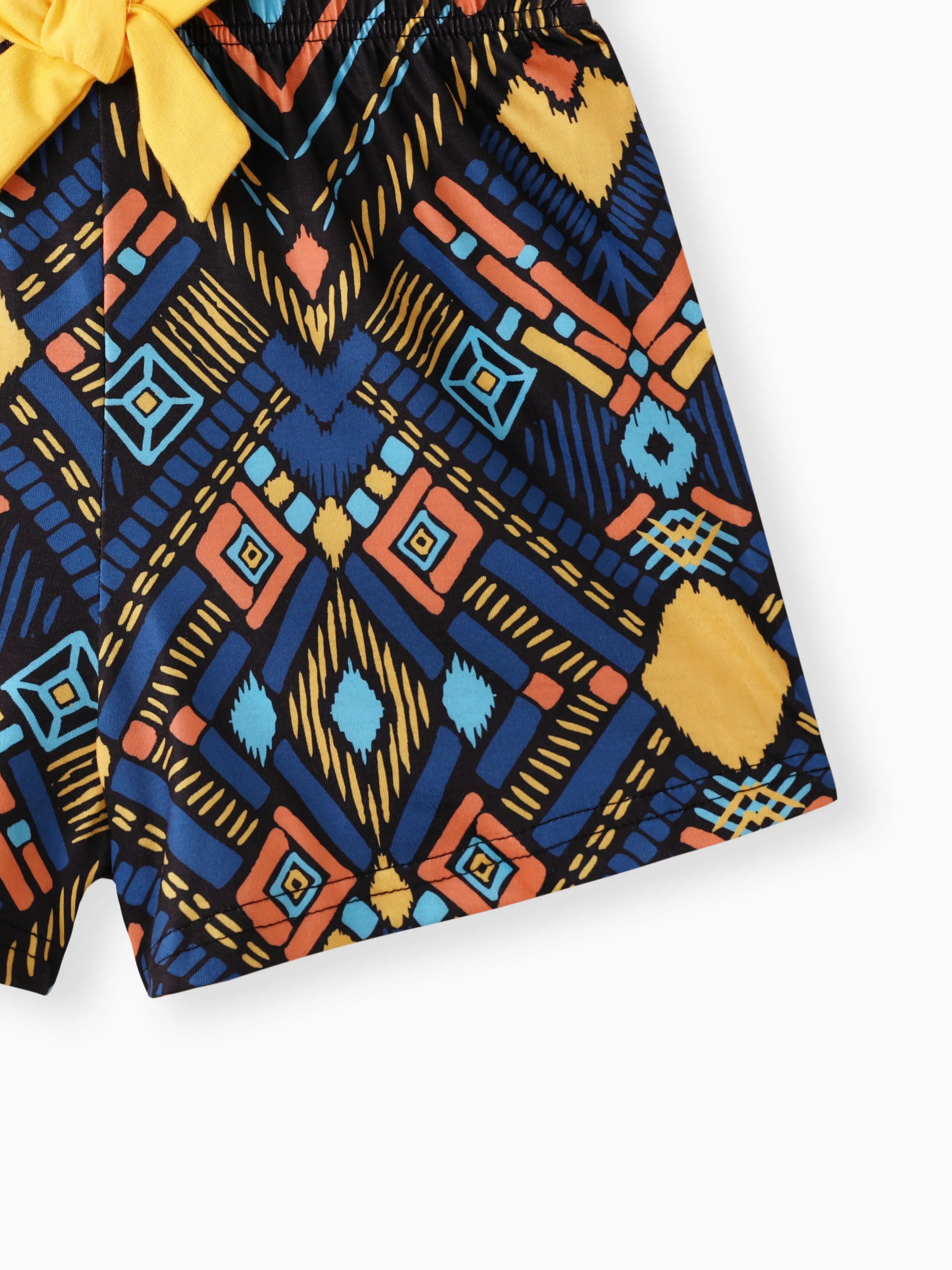 2pcs Kid Girl Yellow Halter Camisole and Bowknot Design Exotic Shorts Set Ginger-2