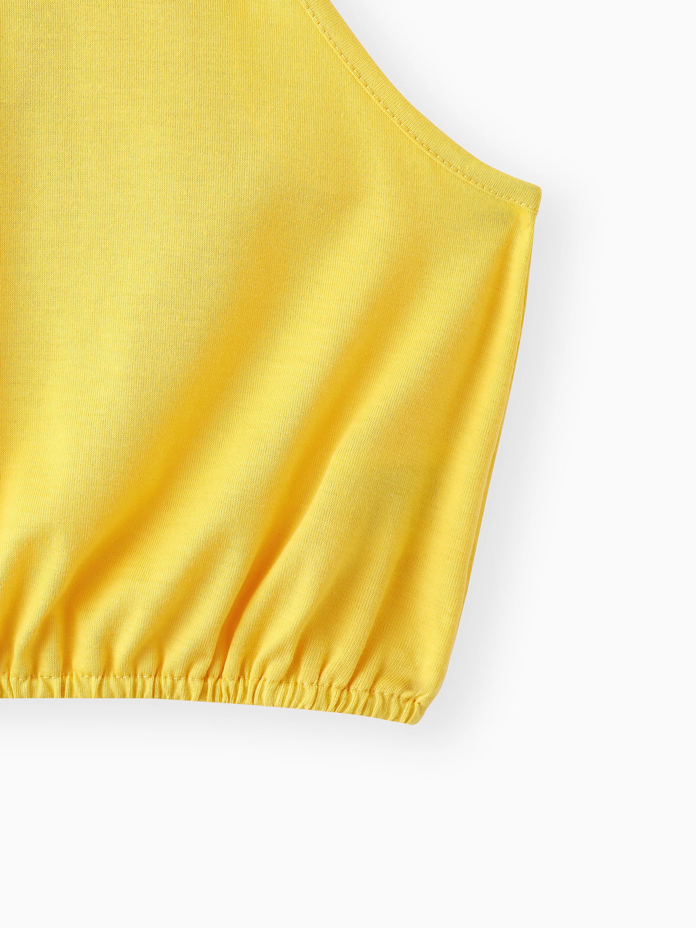 2pcs Kid Girl Yellow Halter Camisole and Bowknot Design Exotic Shorts Set Ginger-2