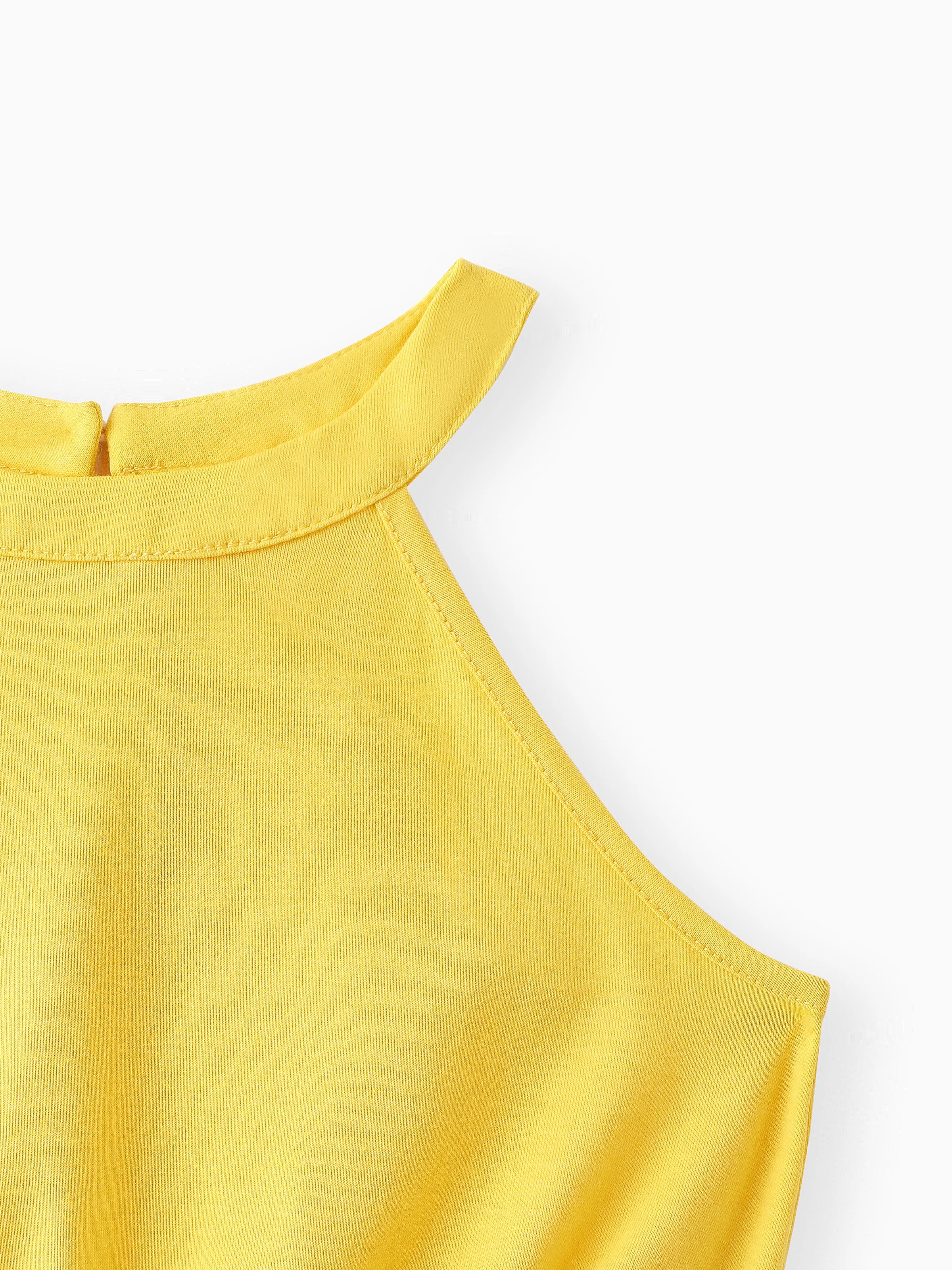 2pcs Kid Girl Yellow Halter Camisole and Bowknot Design Exotic Shorts Set Ginger-2