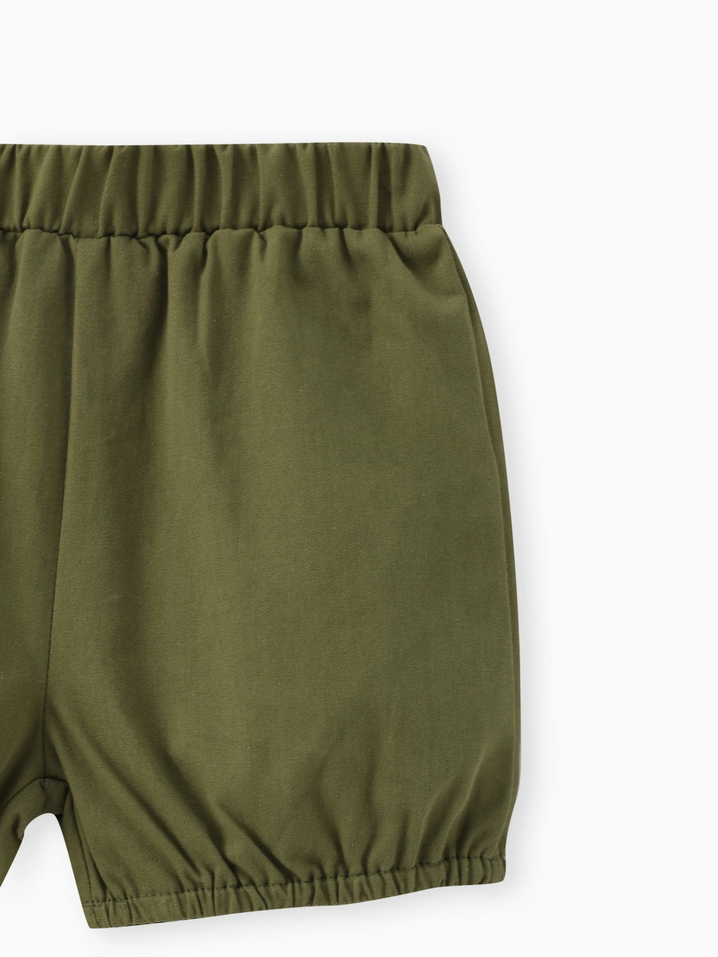 2pcs Toddler Boy Playful Dinosaur Print Tee & Cargo Shorts Set Yellow