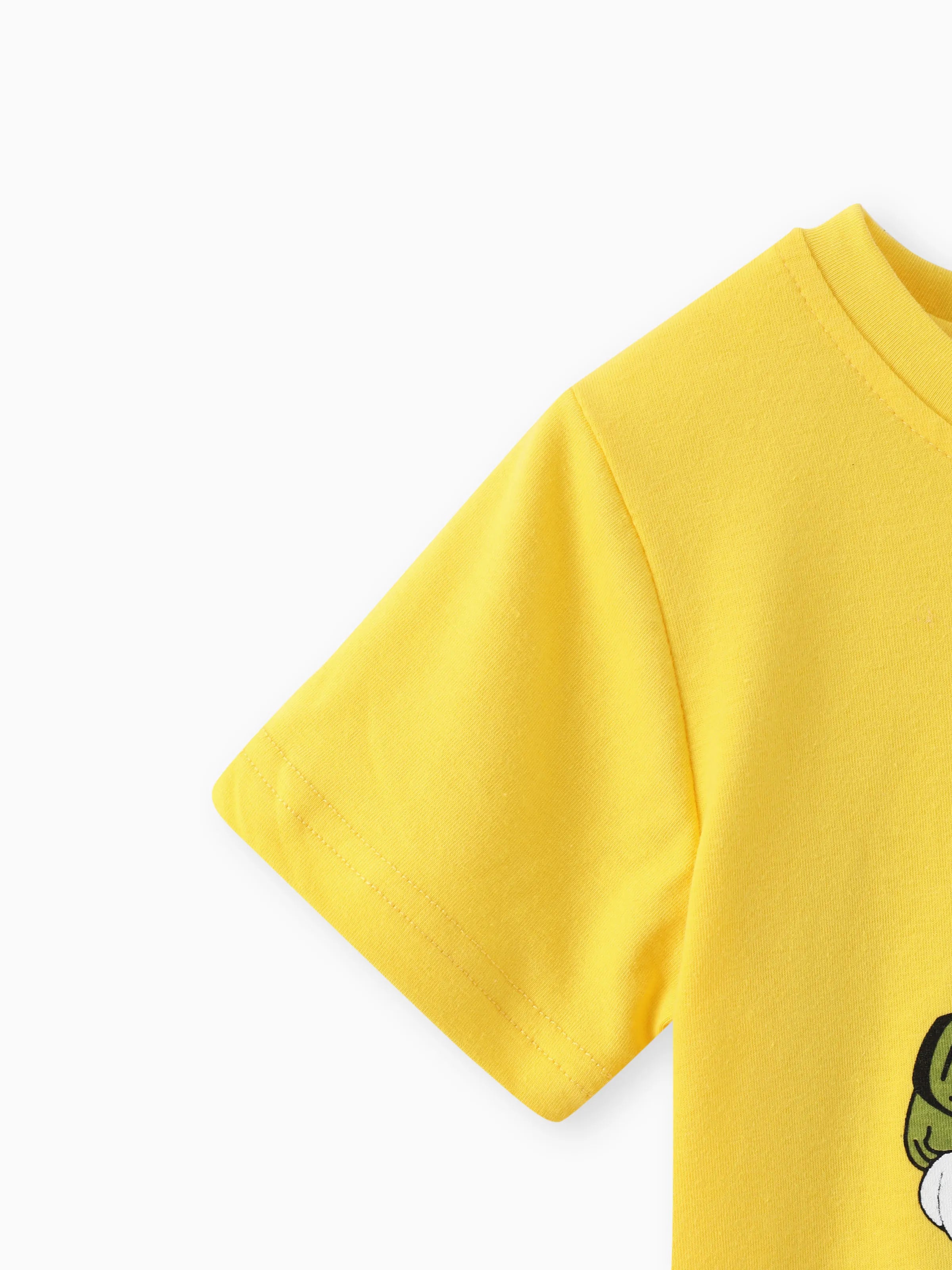 2pcs Toddler Boy Playful Dinosaur Print Tee & Cargo Shorts Set Yellow