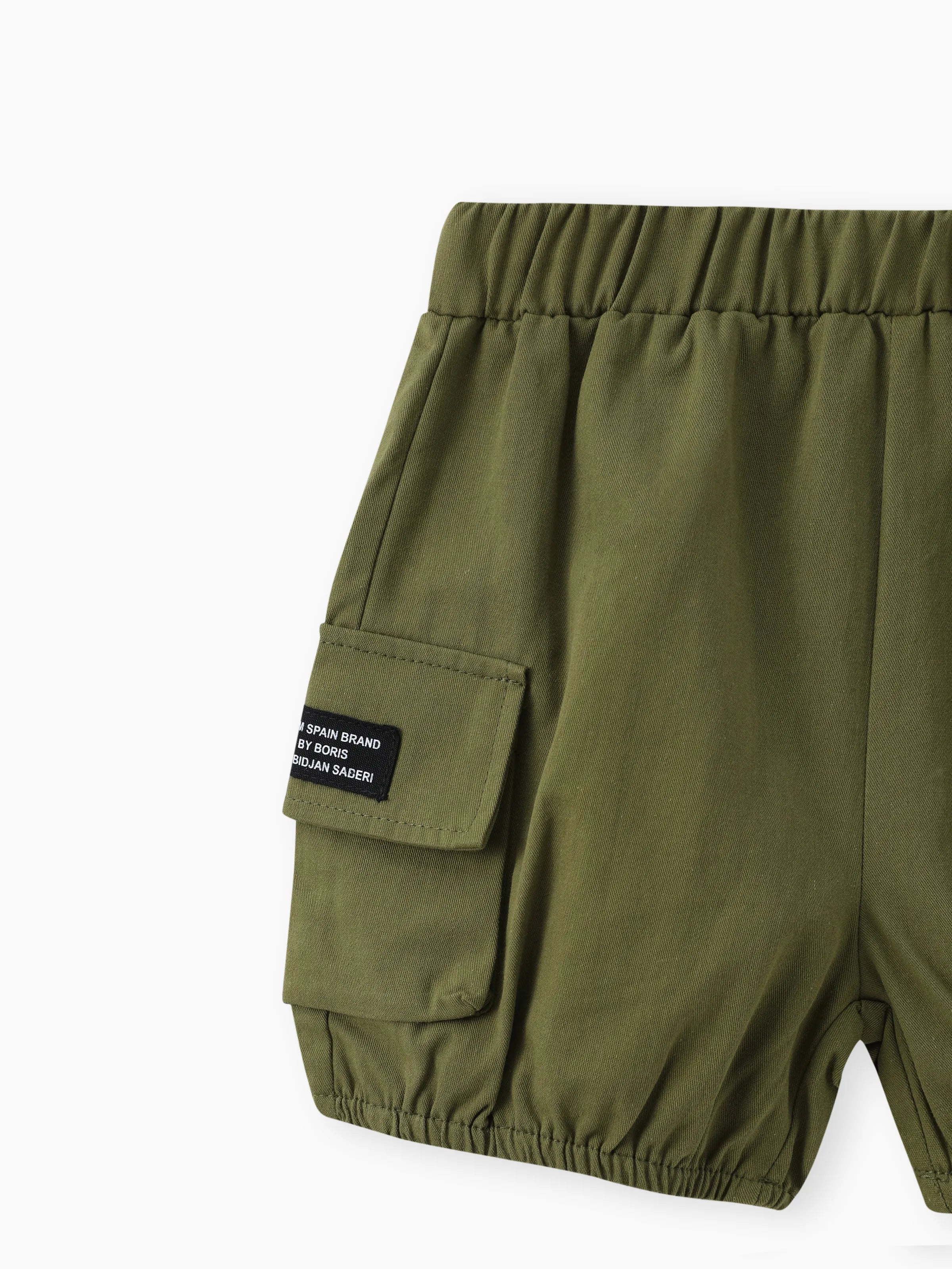 2pcs Toddler Boy Playful Dinosaur Print Tee & Cargo Shorts Set Yellow