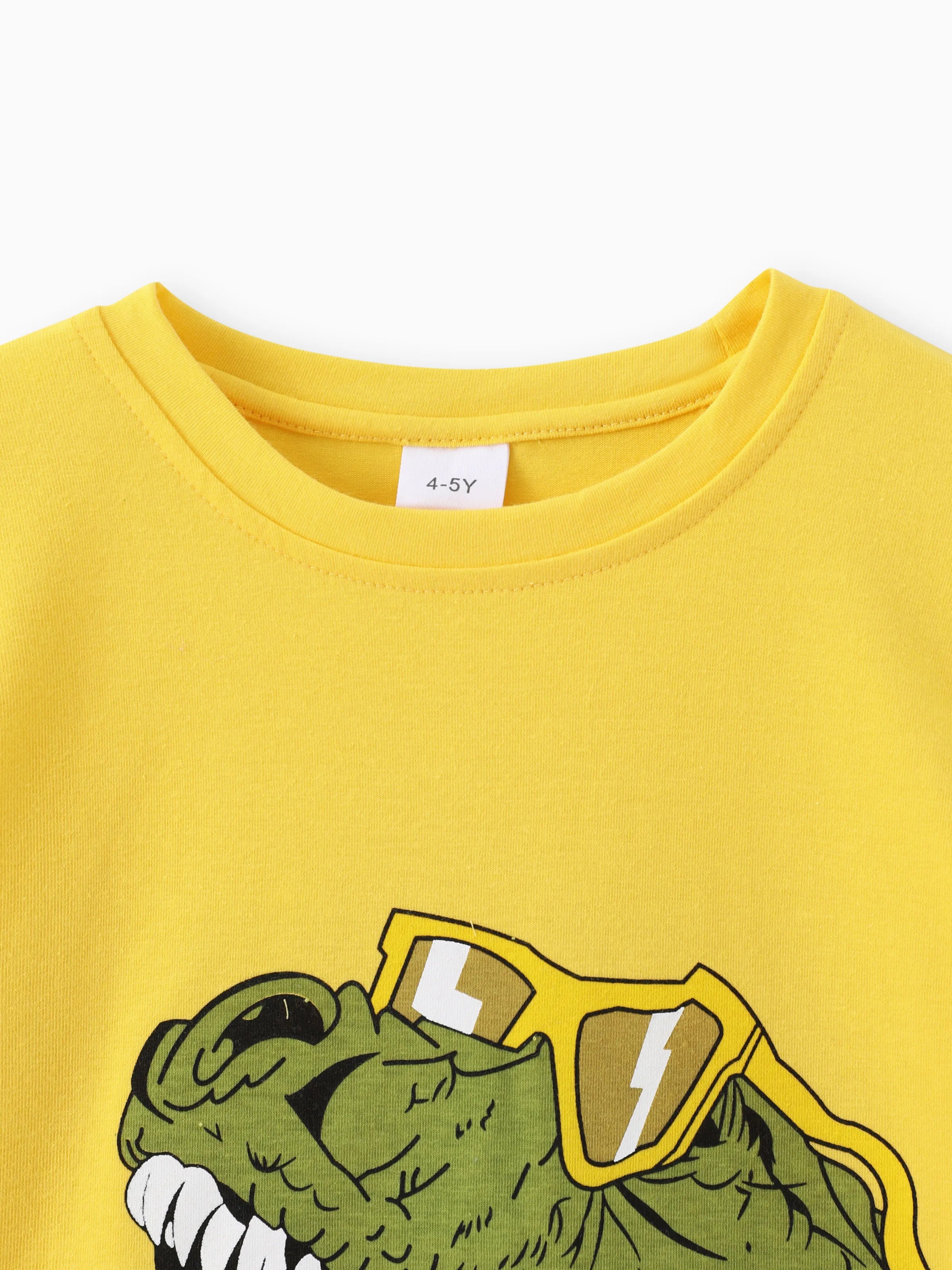 2pcs Toddler Boy Playful Dinosaur Print Tee & Cargo Shorts Set Yellow