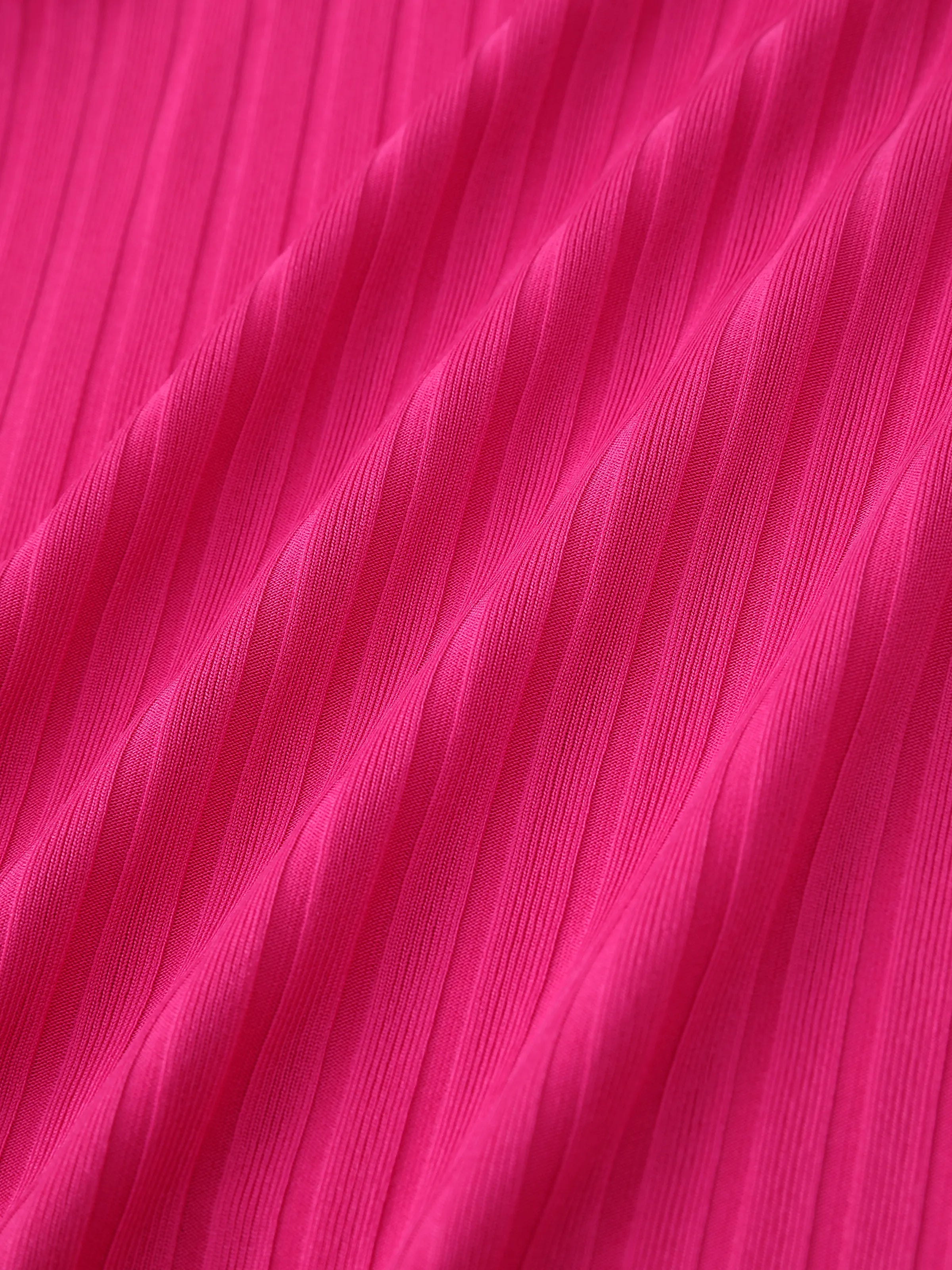 2pcs Baby Girl Solid Rib-knit Romper and Button Up Front Vest Denim Jacket Set Hot Pink