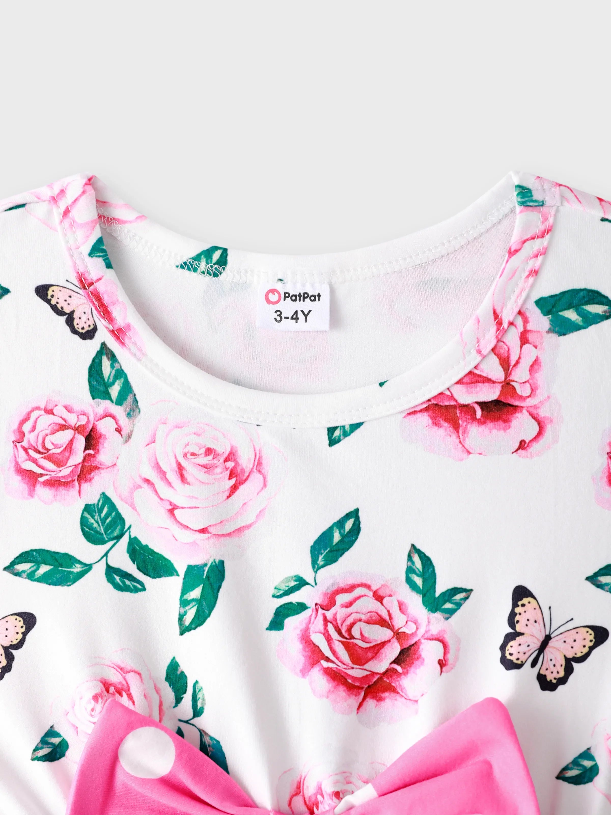 2-piece Toddler Girl Floral Print Bowknot Design Ruffled High Low Sleeveless Tee and Polka dots Pants Set Pink