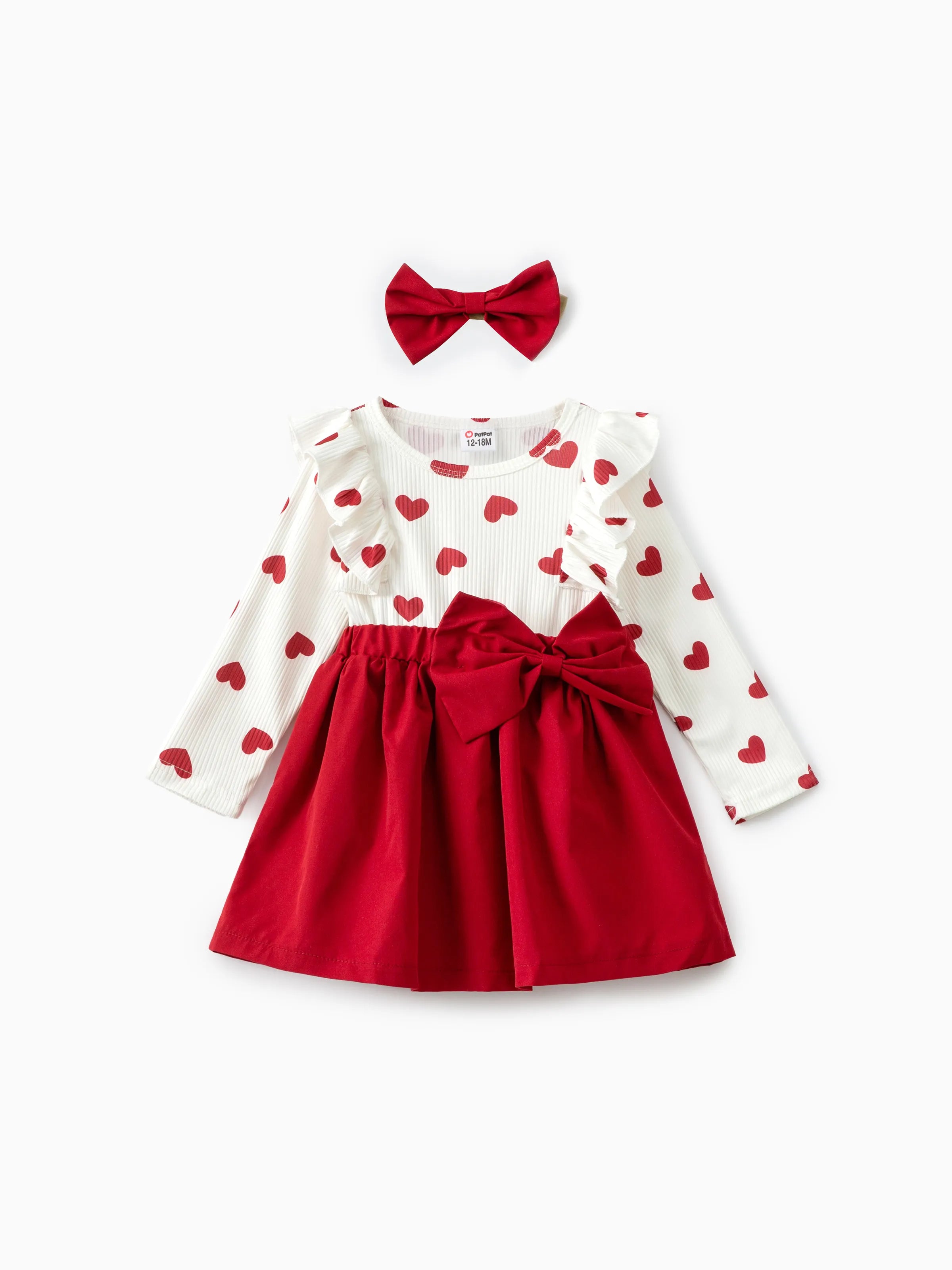 2pcs Baby Girl Heart-shaped and Bow Dress Set Red